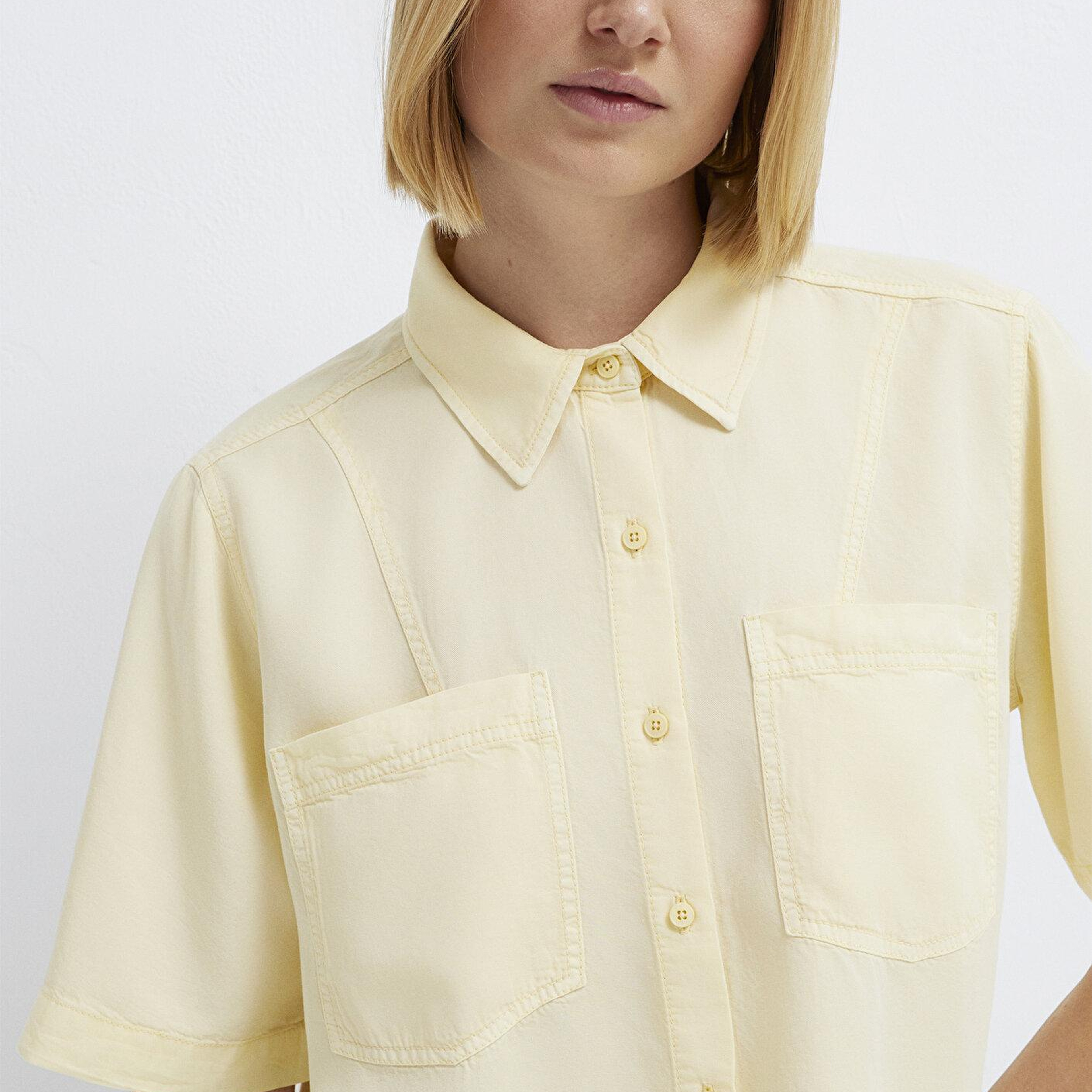 Mavi Sarı Crop Gömlek Loose Fit / Bol Rahat Kesim 1211458-89145