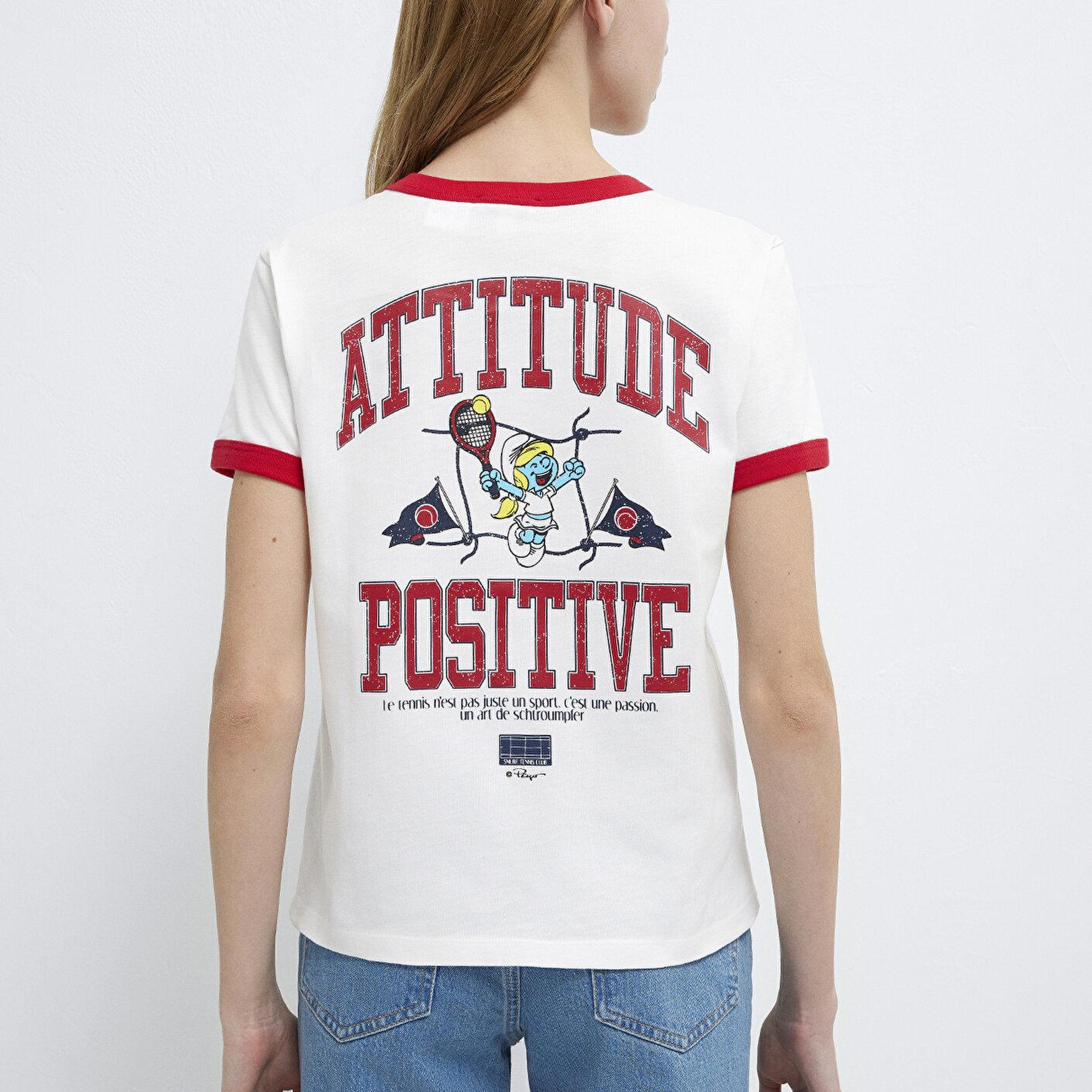 Mavi Şirinler Baskılı Ekru Tişört Regular Fit / Normal Kesim 1614041-70057