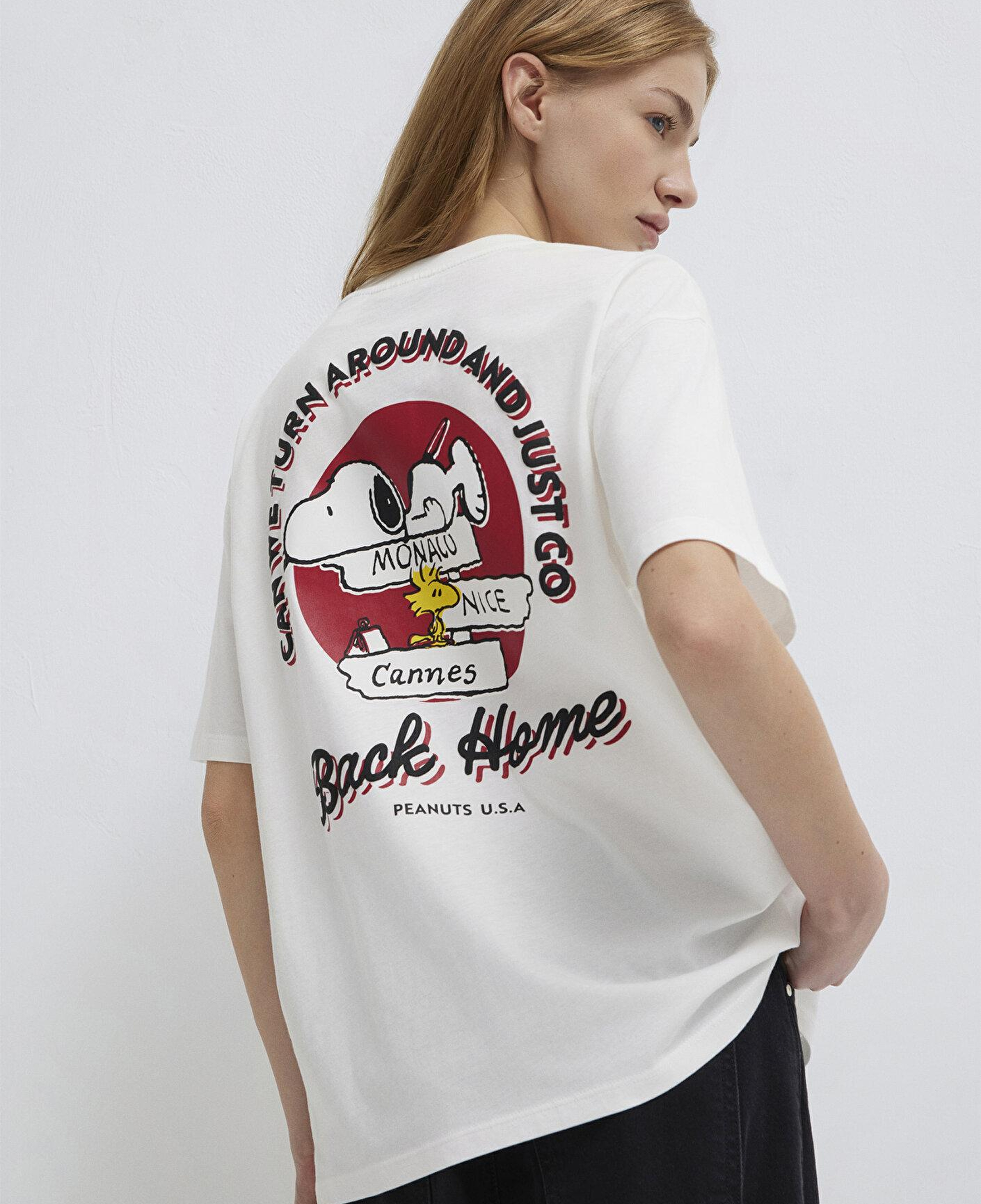 Mavi Snoopy Baskılı Ekru Tişört Loose Fit / Bol Rahat Kesim 1614055-70057