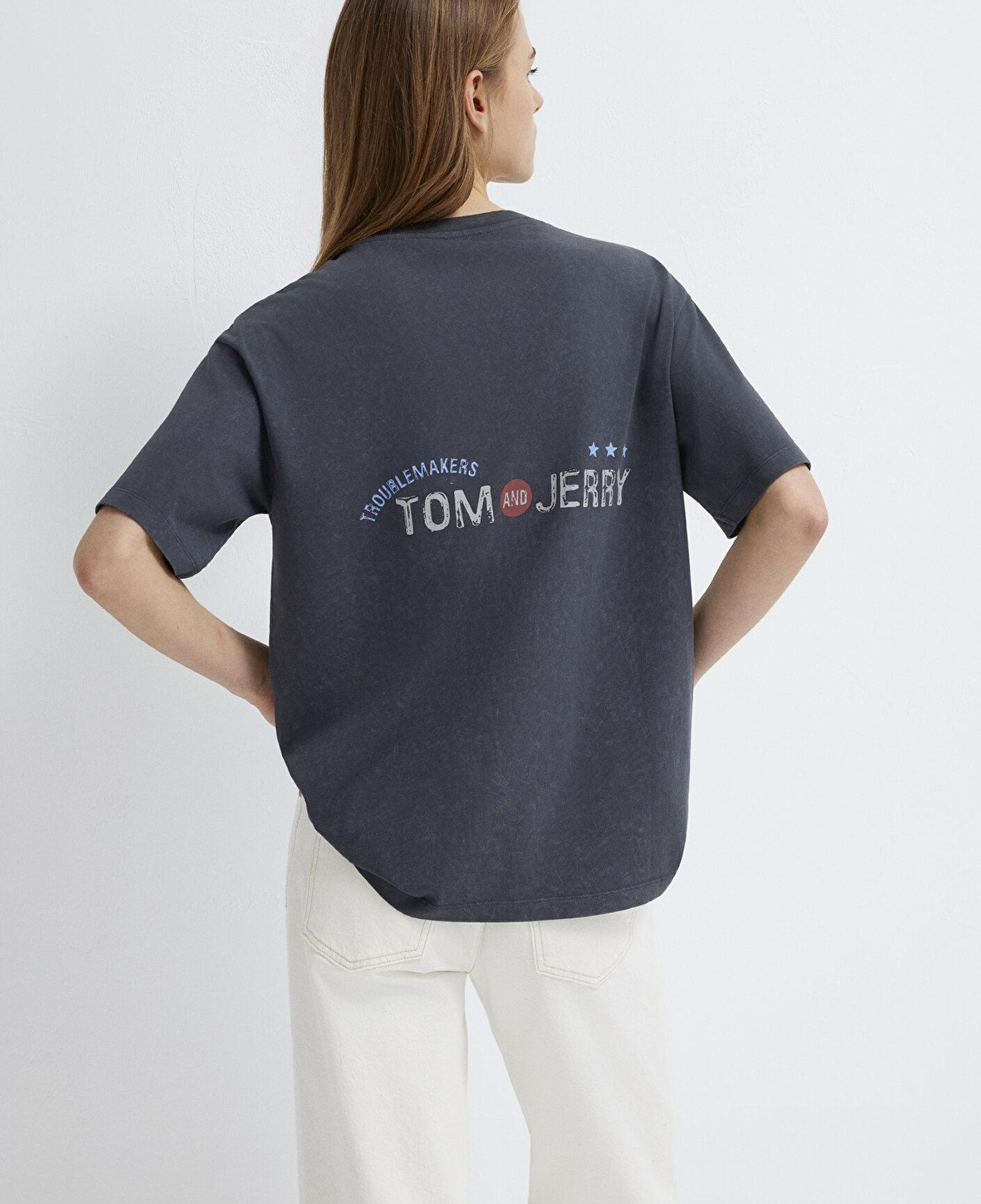Mavi Tom ve Jerry Baskılı Antrasit Tişört Loose Fit / Bol Rahat Kesim 1614043-83620