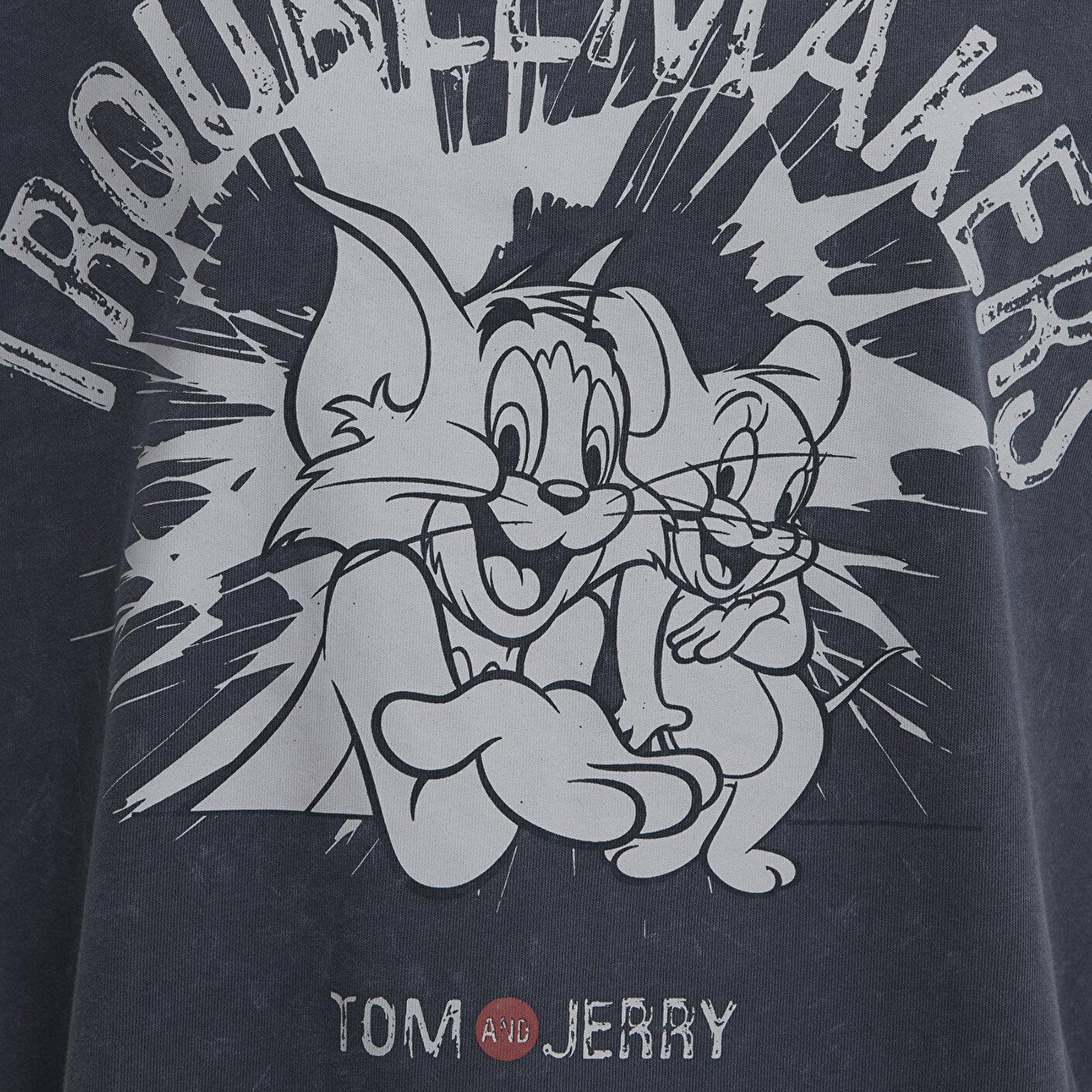 Mavi Tom ve Jerry Baskılı Antrasit Tişört Loose Fit / Bol Rahat Kesim 1614043-83620