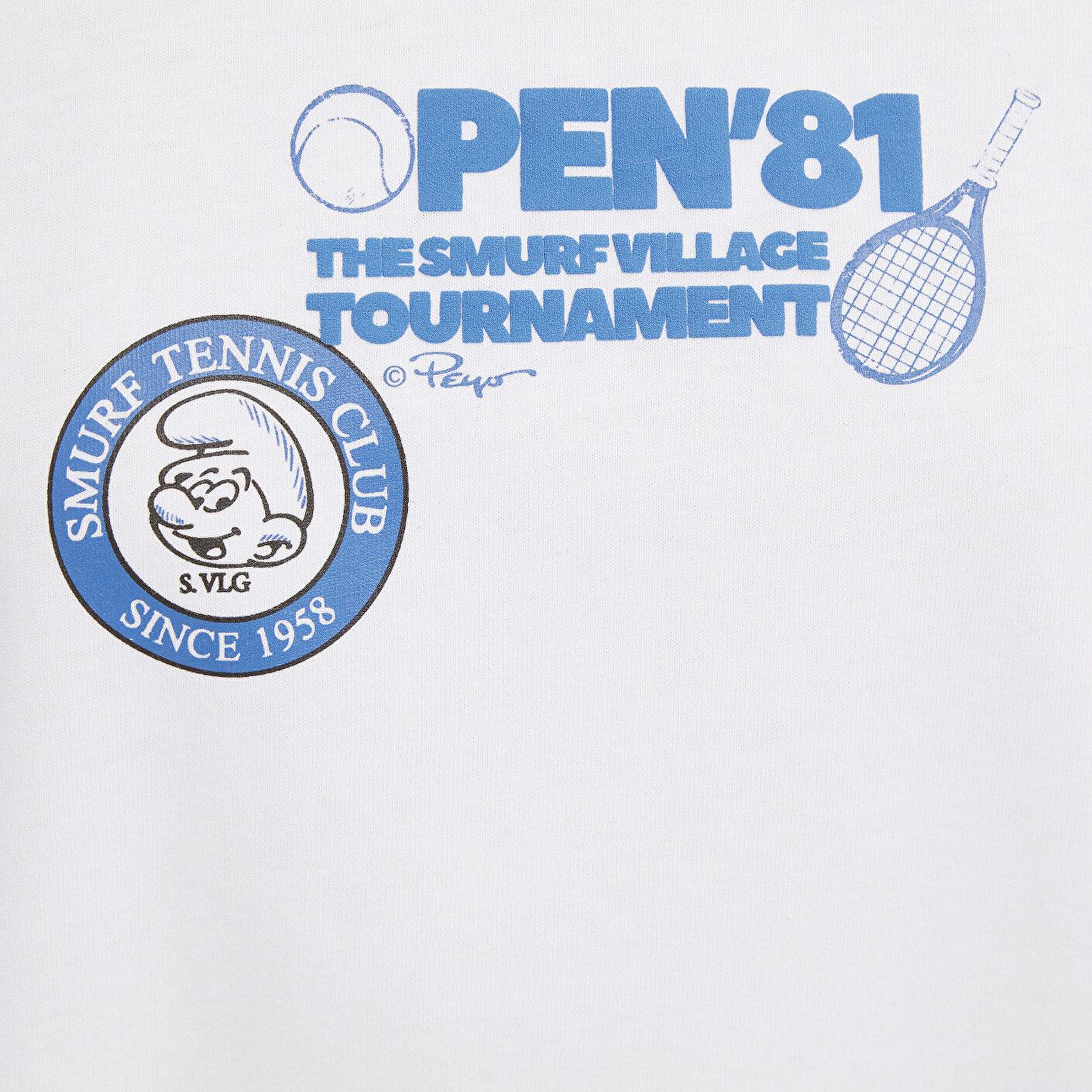 Mavi Şirinler Baskılı Beyaz Tişört Loose Fit / Bol Rahat Kesim 1614042-620