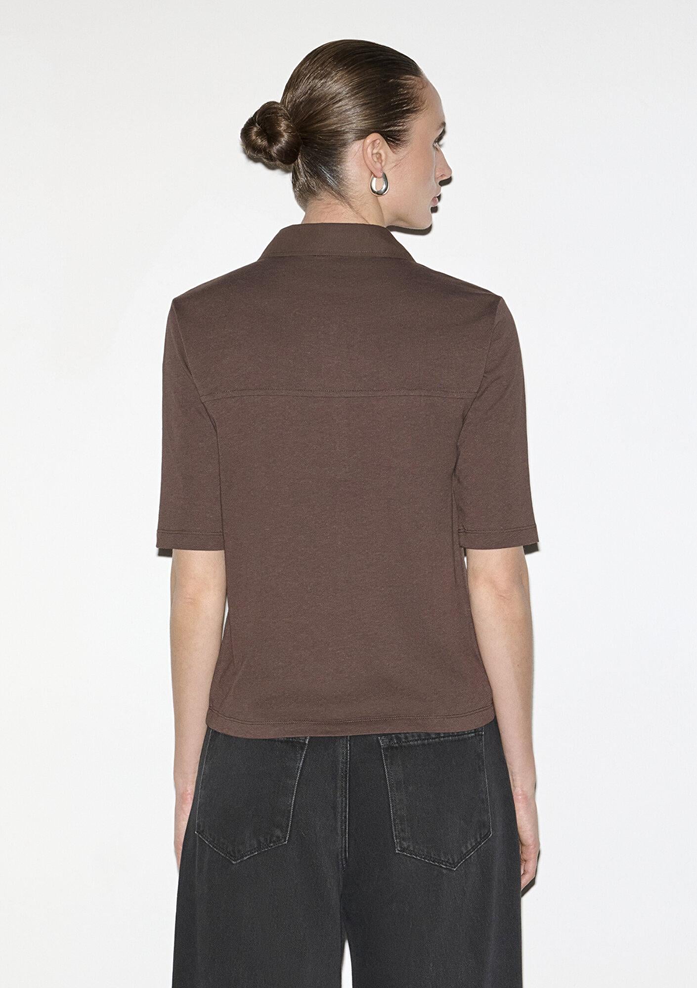 Mavi Keten Karışımlı Kahverengi Polo Tişört Slim Fit / Dar Kesim 1613858-71603