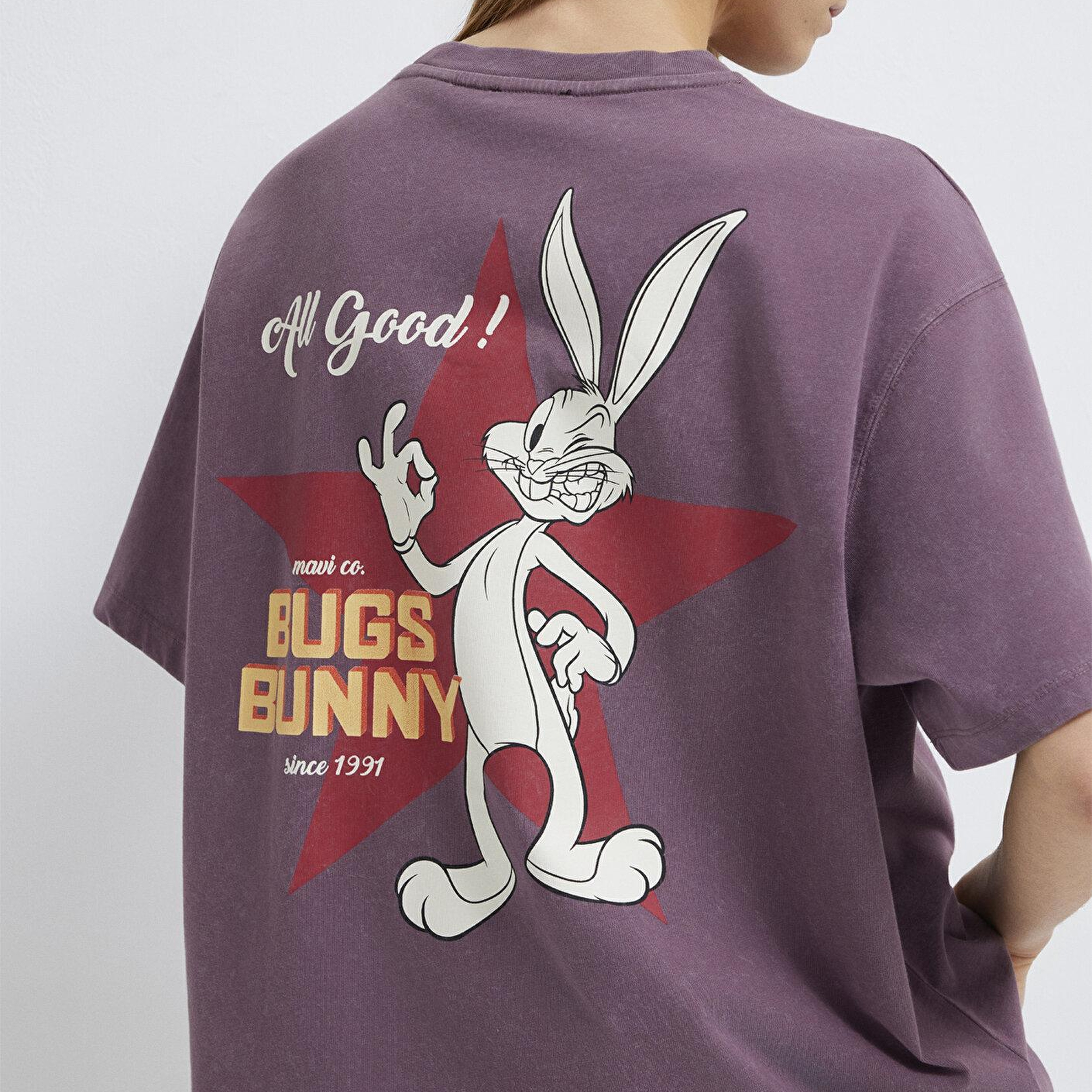 Mavi Bugs Bunny Baskılı Mor Tişört Oversize / Geniş Kesim 1614050-70650