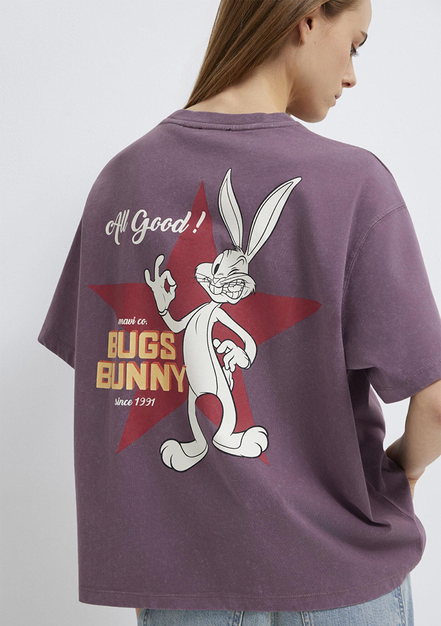 Mavi Bugs Bunny Baskılı Mor Tişört Oversize / Geniş Kesim 1614050-70650