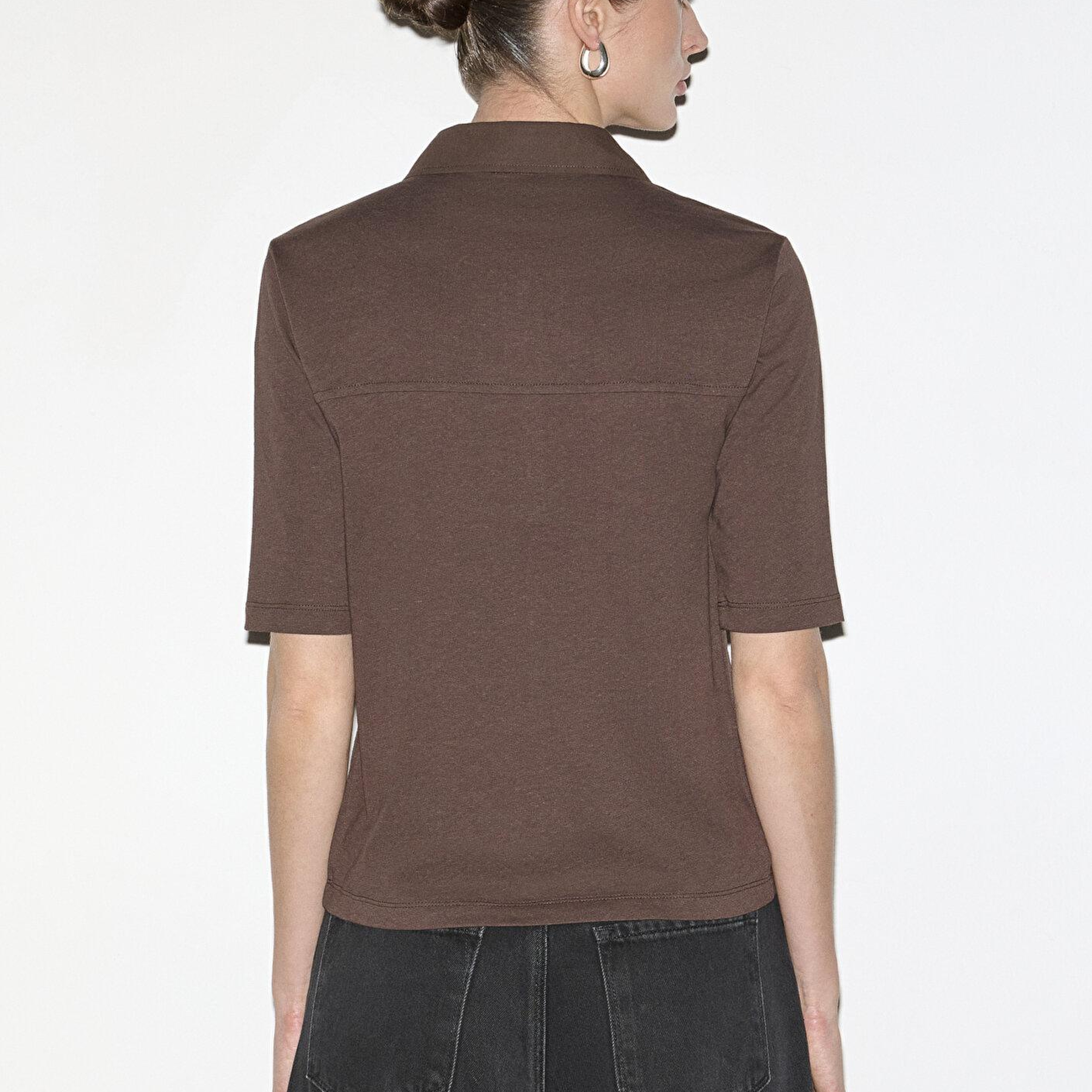 Mavi Keten Karışımlı Kahverengi Polo Tişört Slim Fit / Dar Kesim 1613858-71603