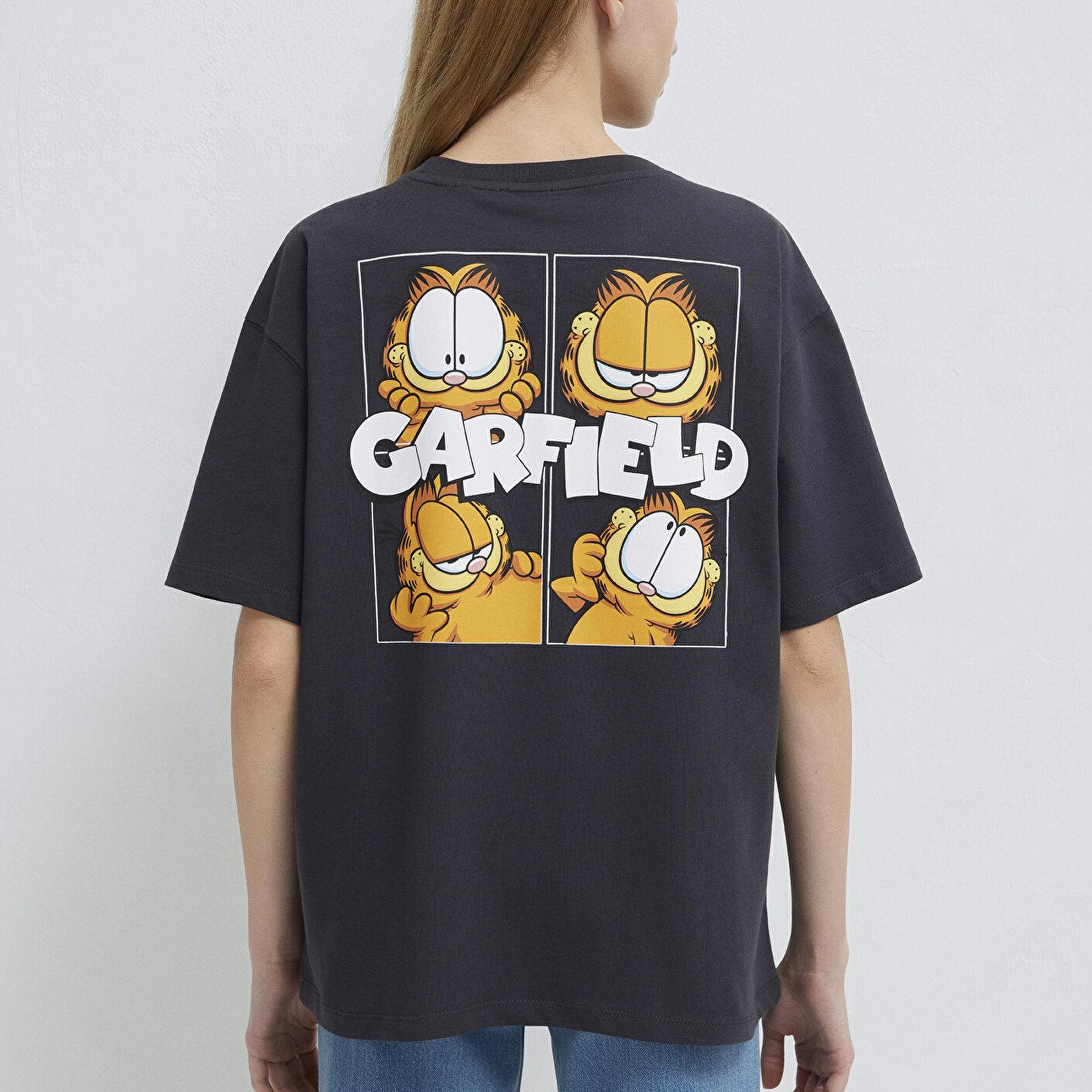 Mavi Garfield Baskılı Antrasit Tişört Loose Fit / Bol Rahat Kesim 1614051-70087