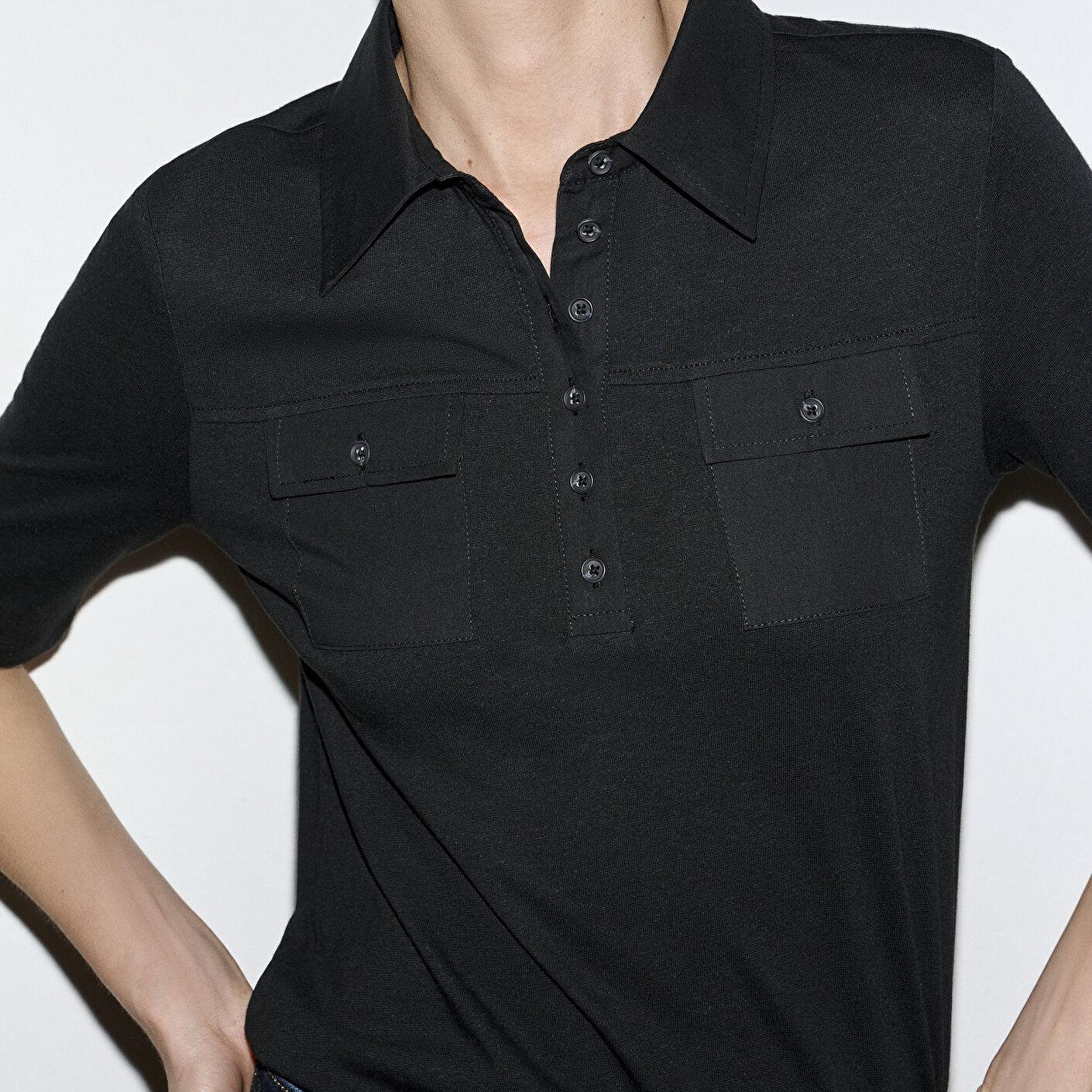 Mavi Keten Karışımlı Siyah Polo Tişört Slim Fit / Dar Kesim 1613858-900