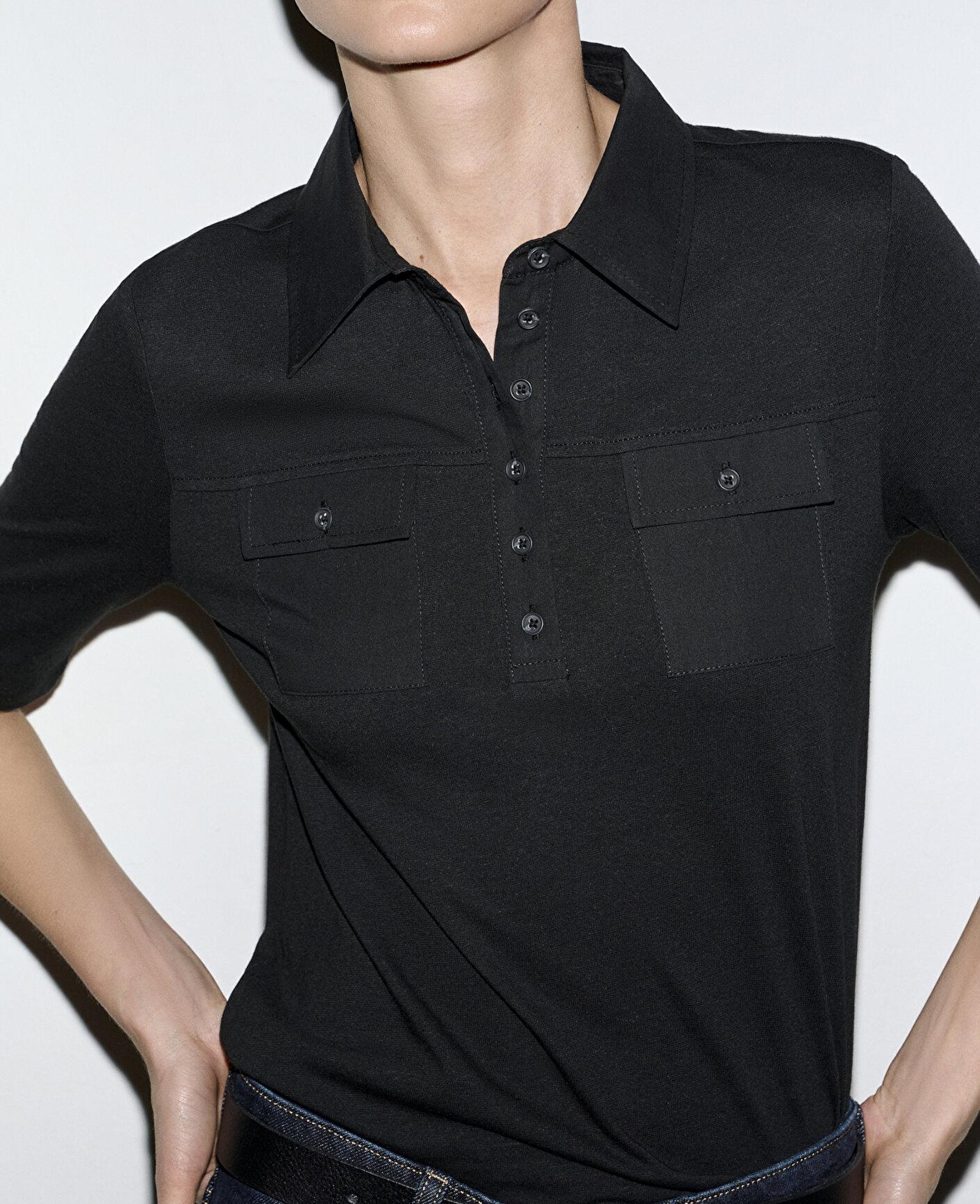 Mavi Keten Karışımlı Siyah Polo Tişört Slim Fit / Dar Kesim 1613858-900