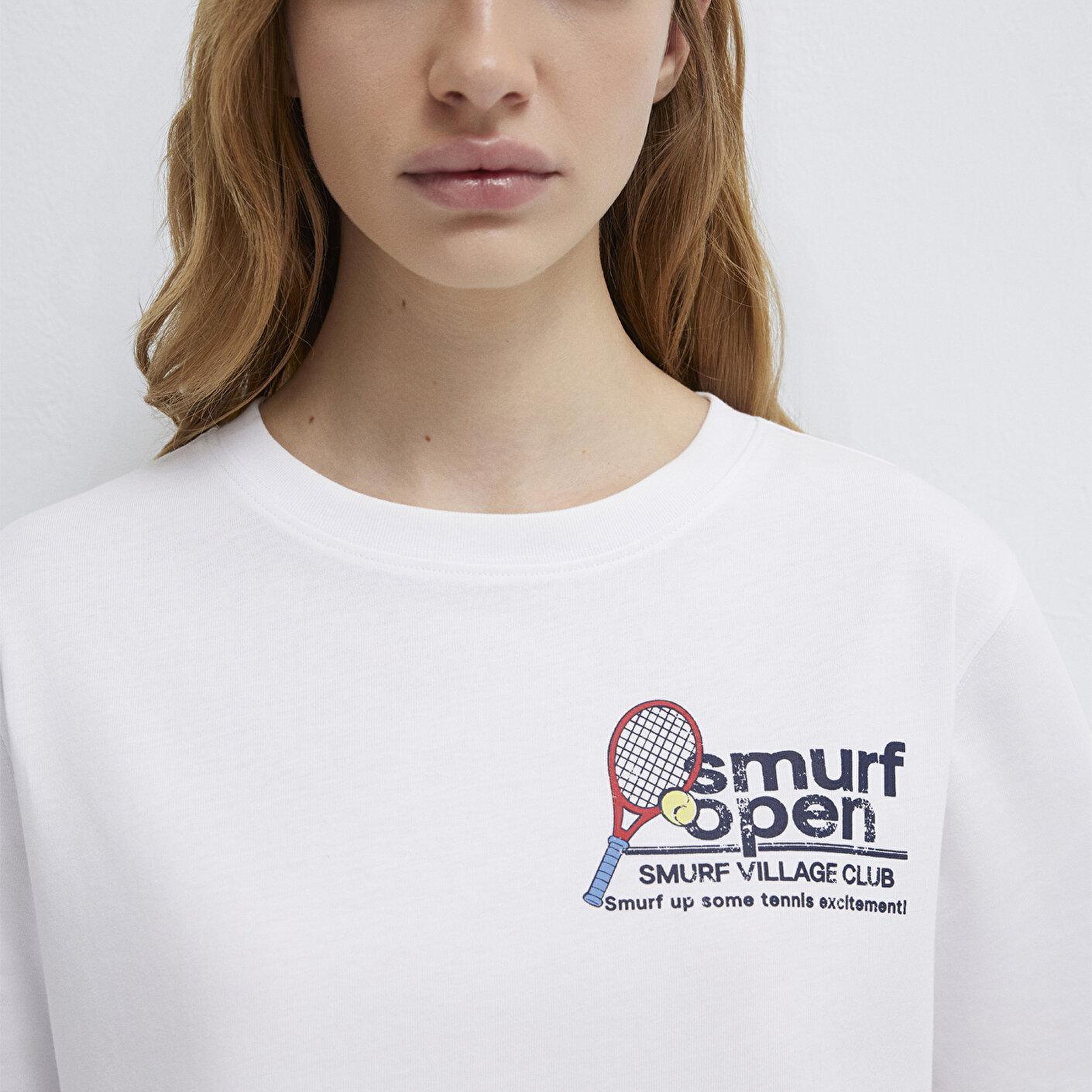 Mavi Şirinler Baskılı Beyaz Tişört Regular Fit / Normal Kesim 1614040-620