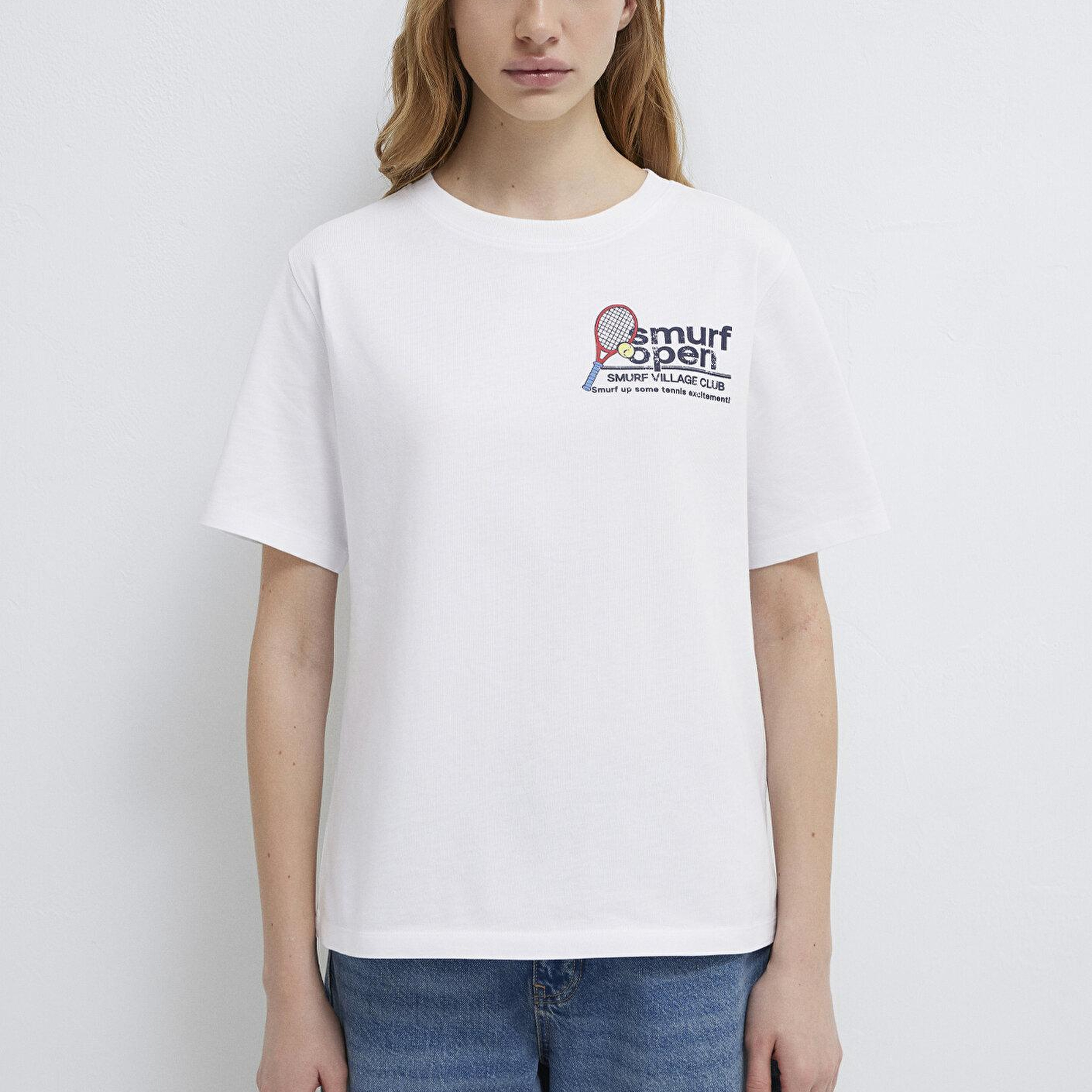 Mavi Şirinler Baskılı Beyaz Tişört Regular Fit / Normal Kesim 1614040-620