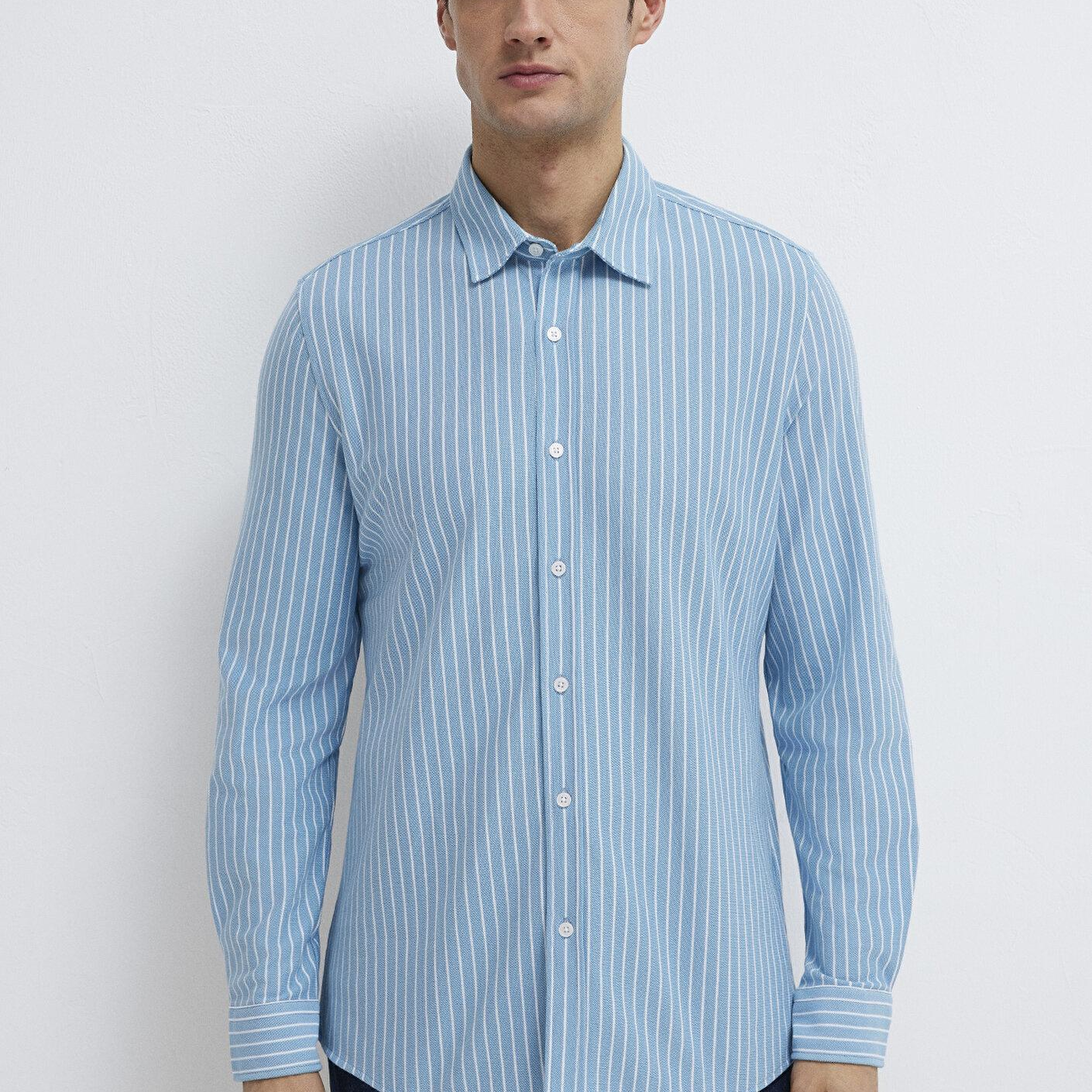 Mavi Çizgili Mavi Gömlek Slim Fit / Dar Kesim 0211404-91579