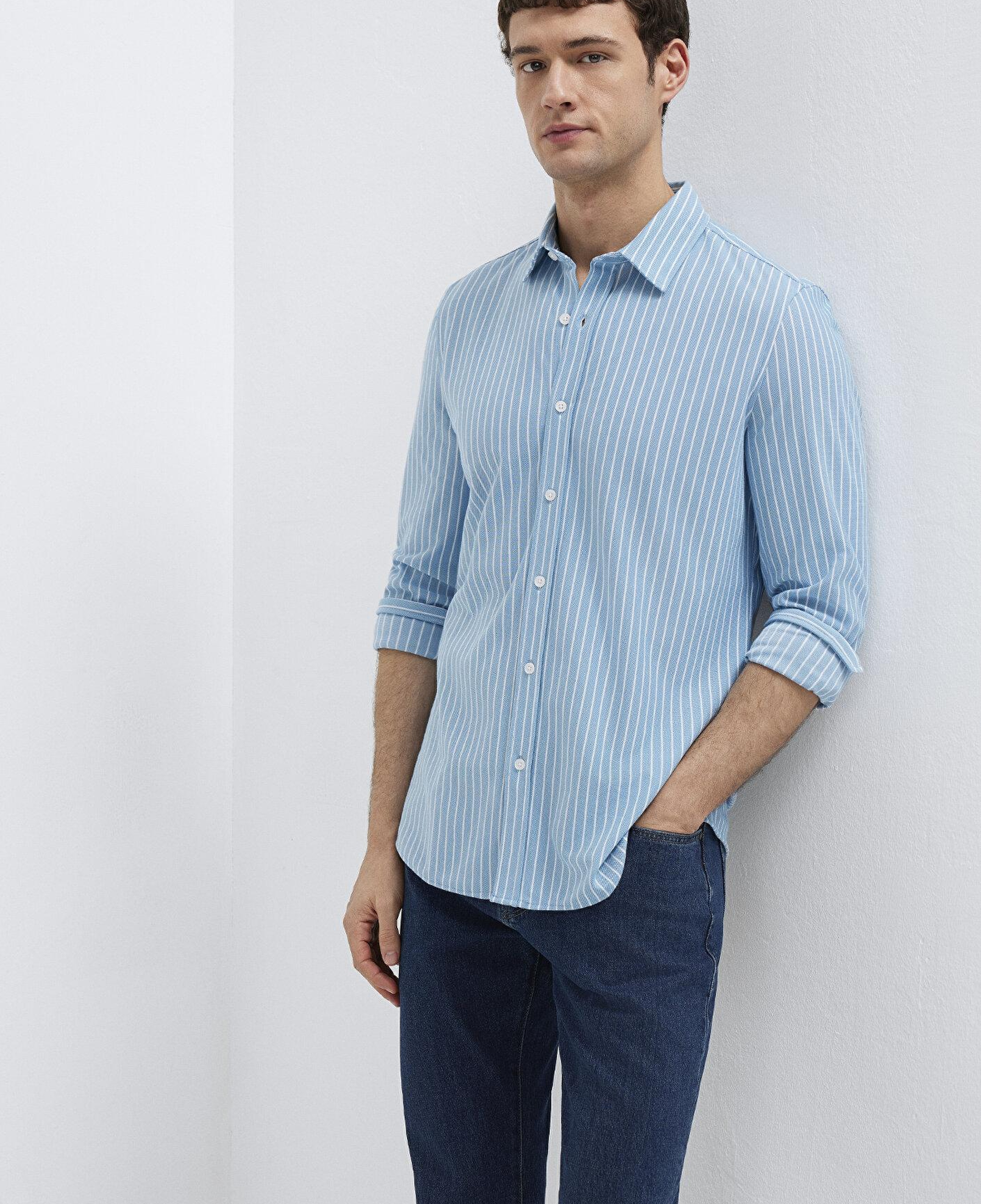 Mavi Çizgili Mavi Gömlek Slim Fit / Dar Kesim 0211404-91579
