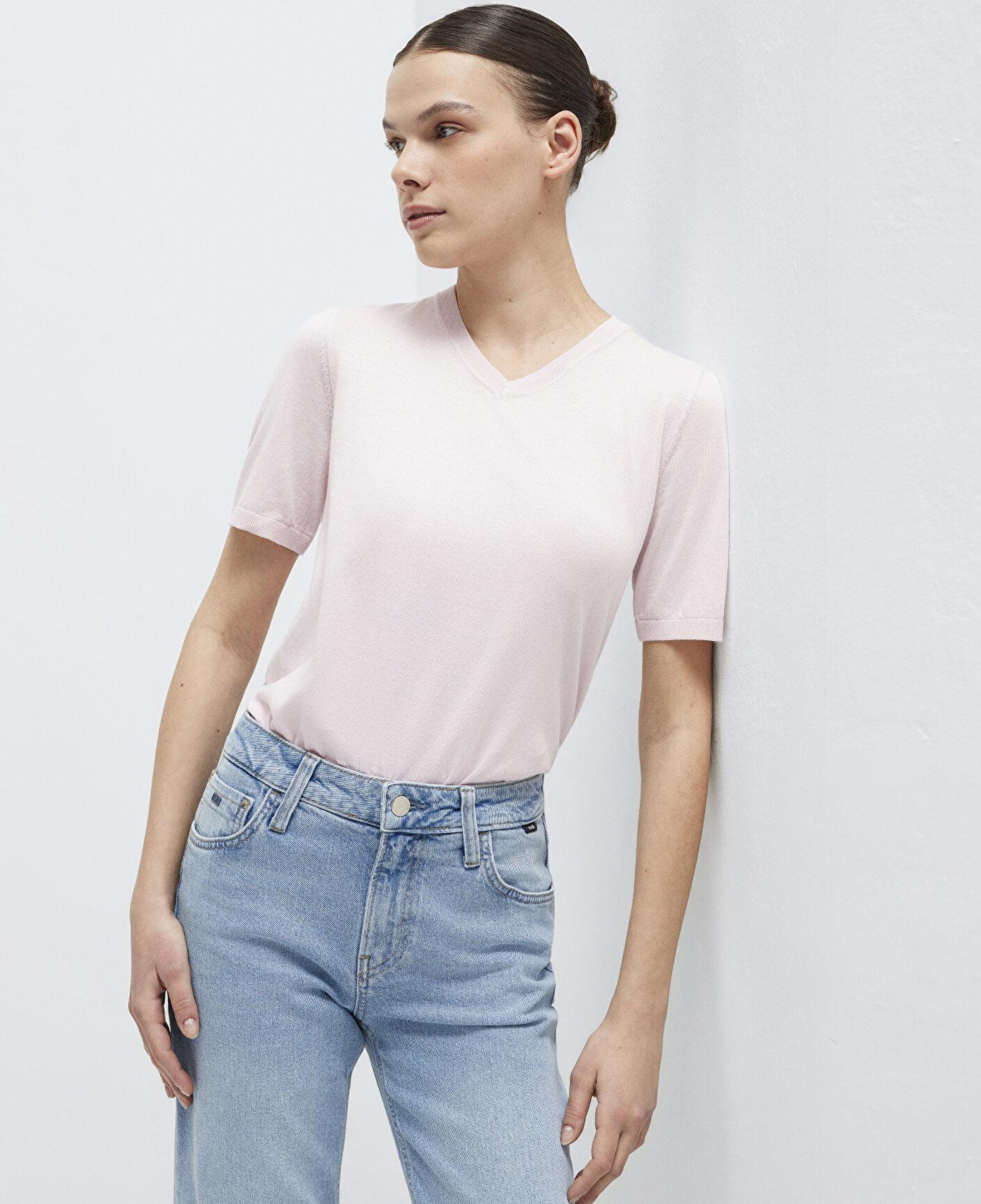 Mavi V Yaka Pembe Triko Regular Fit / Normal Kesim 1710868-70969
