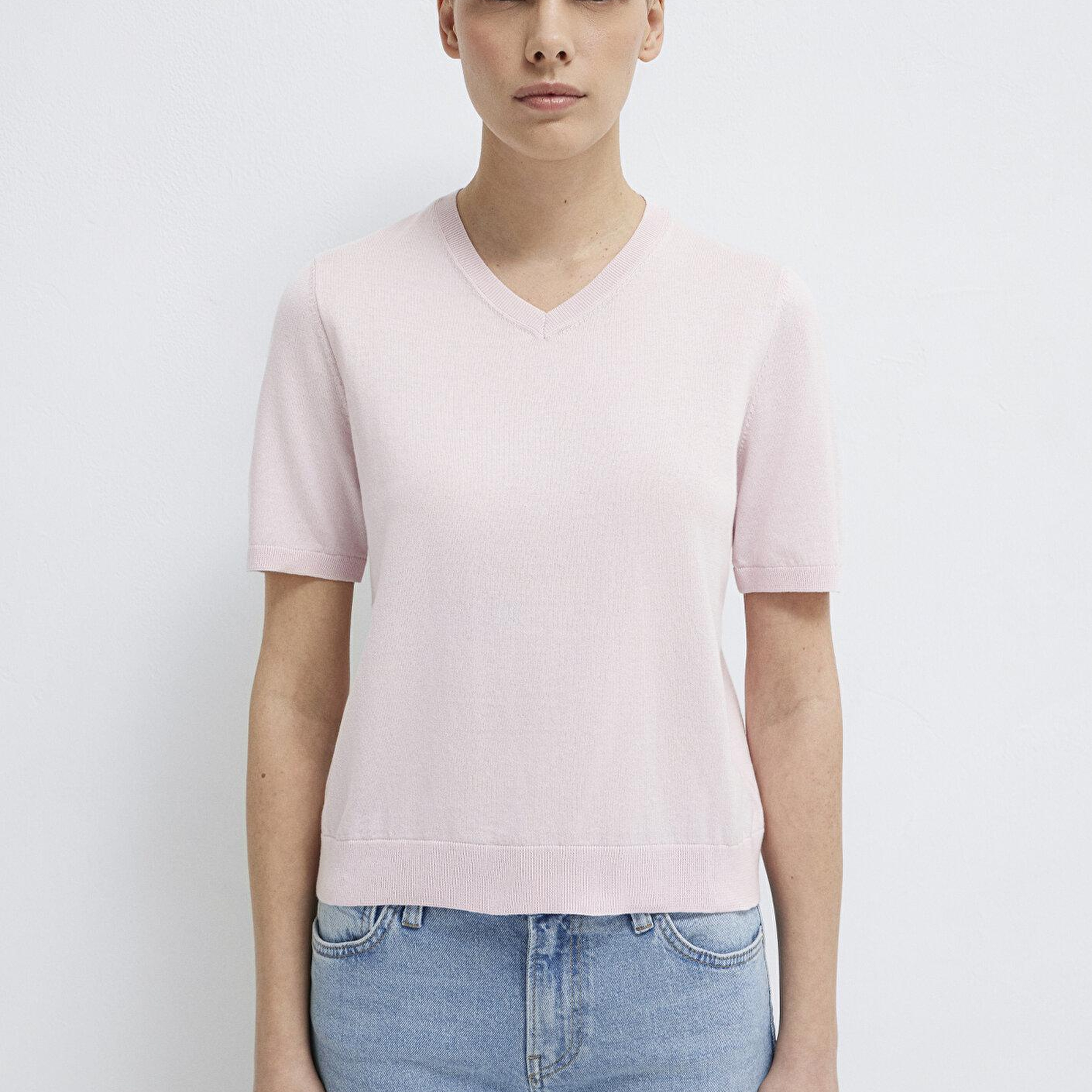 Mavi V Yaka Pembe Triko Regular Fit / Normal Kesim 1710868-70969