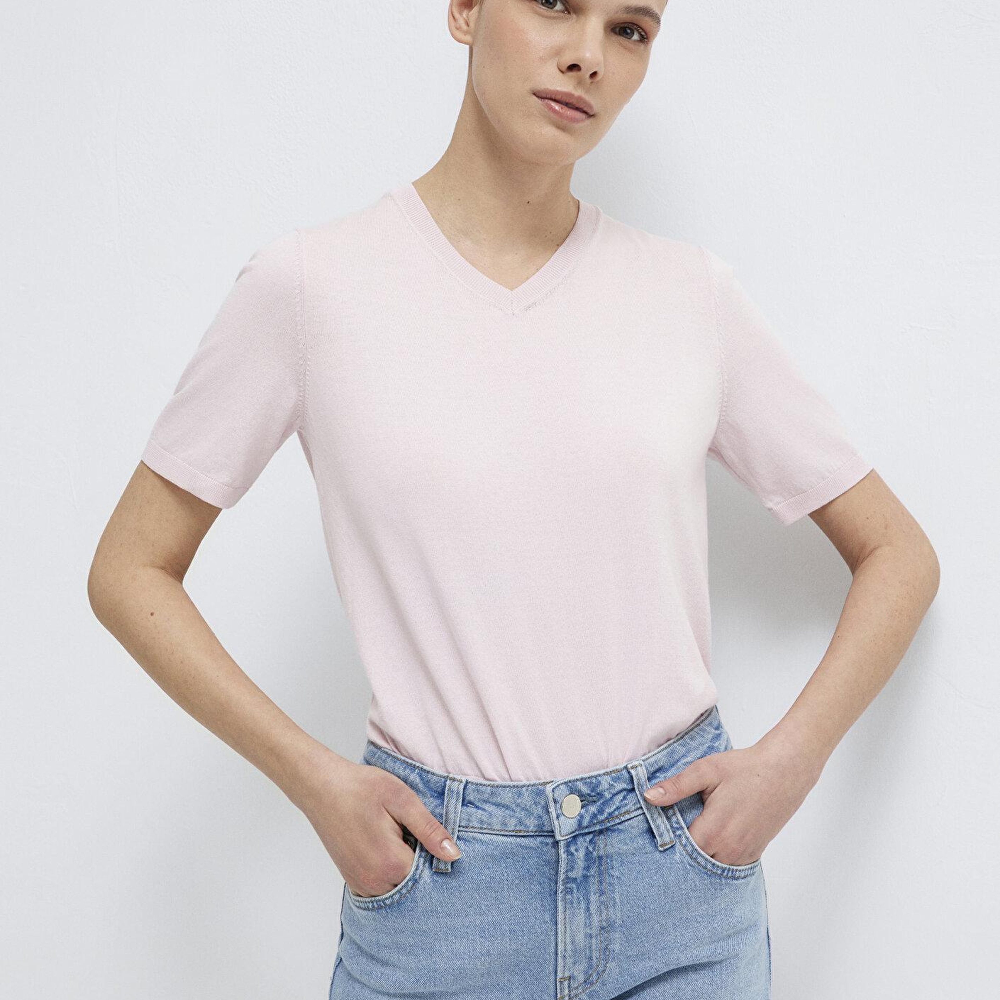 Mavi V Yaka Pembe Triko Regular Fit / Normal Kesim 1710868-70969