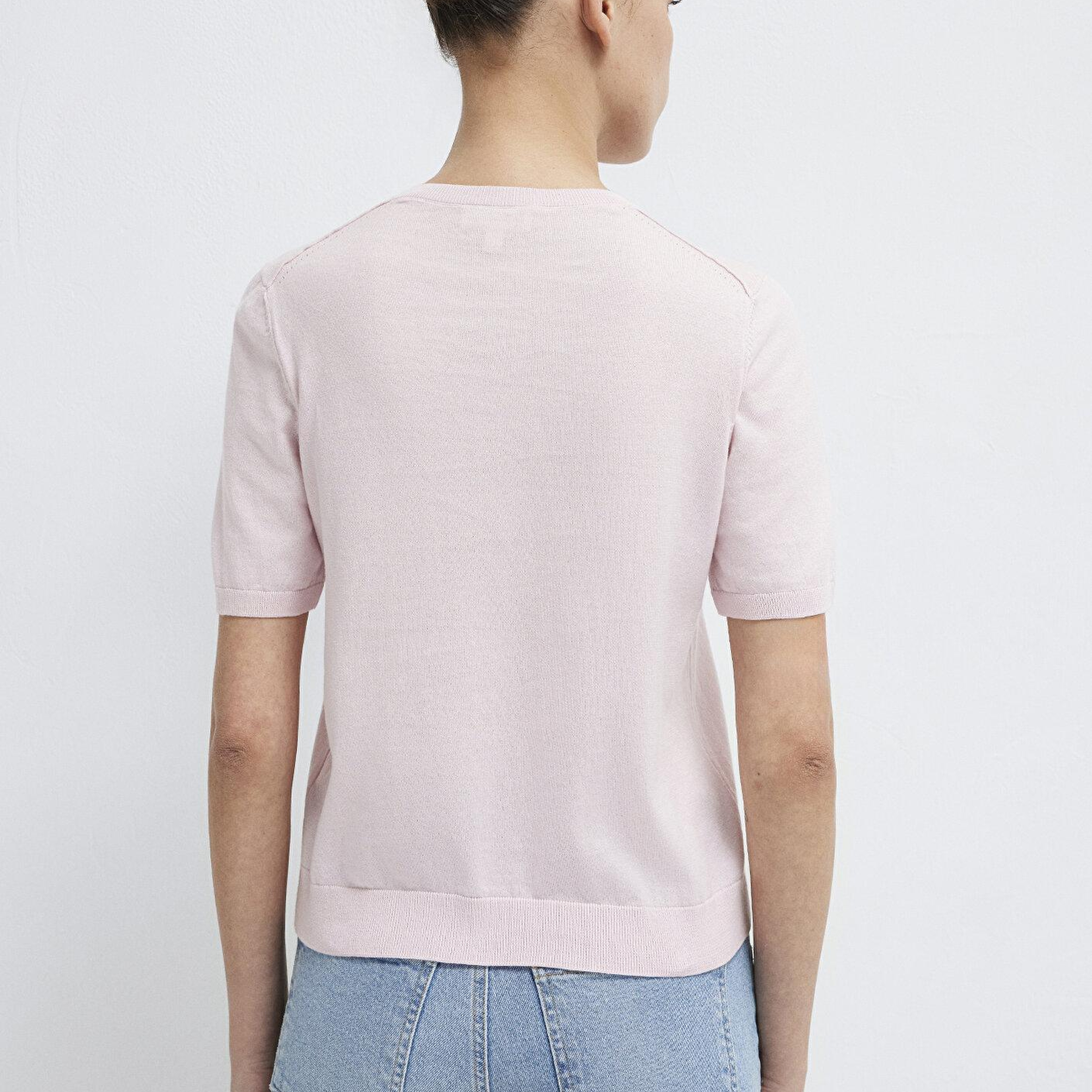 Mavi V Yaka Pembe Triko Regular Fit / Normal Kesim 1710868-70969
