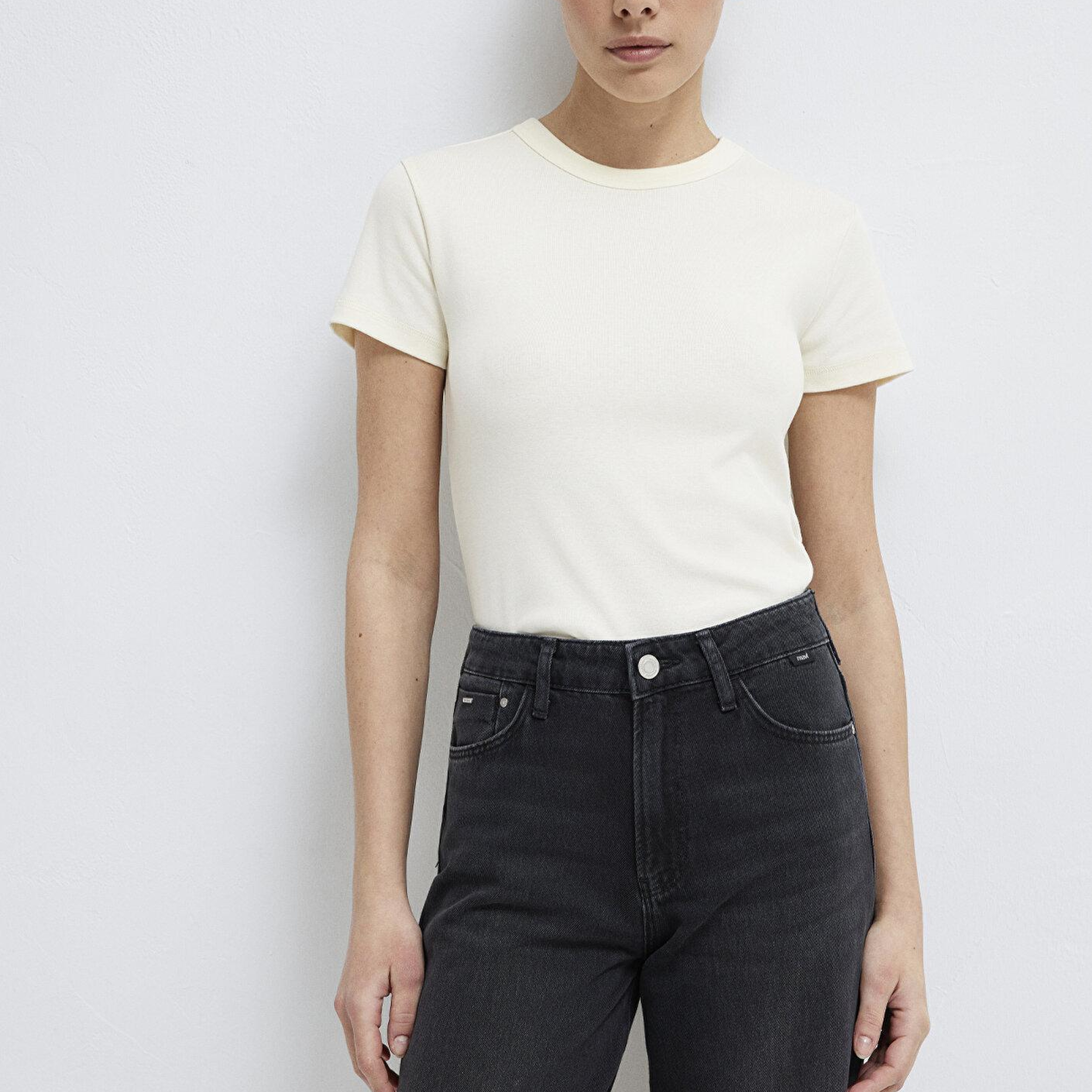 Mavi Ekru Basic Tişört Fitted / Vücuda Oturan Kesim 1614065-91481