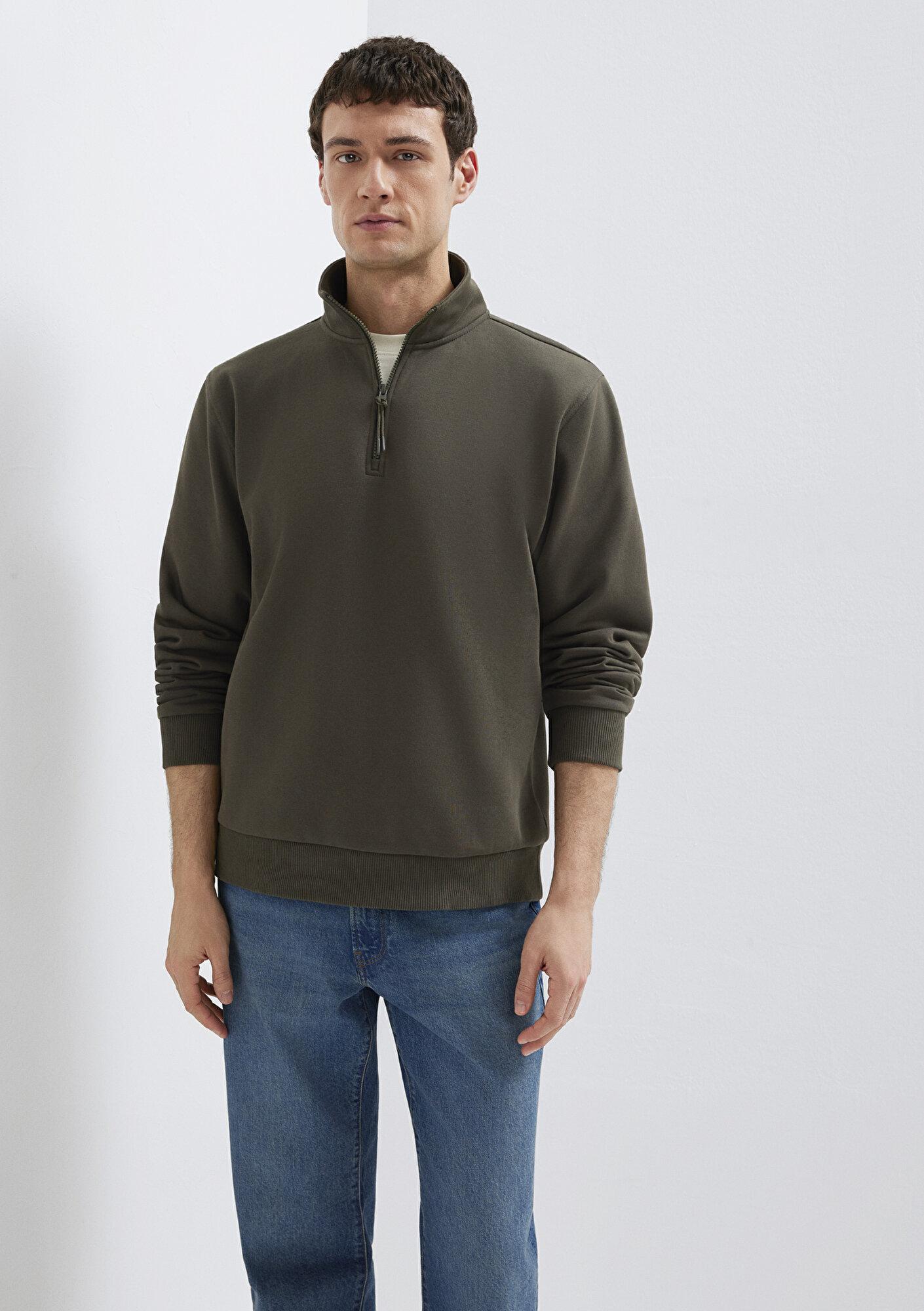 Mavi Yarı Fermuarlı Haki Basic Sweatshirt 0S10278-71553