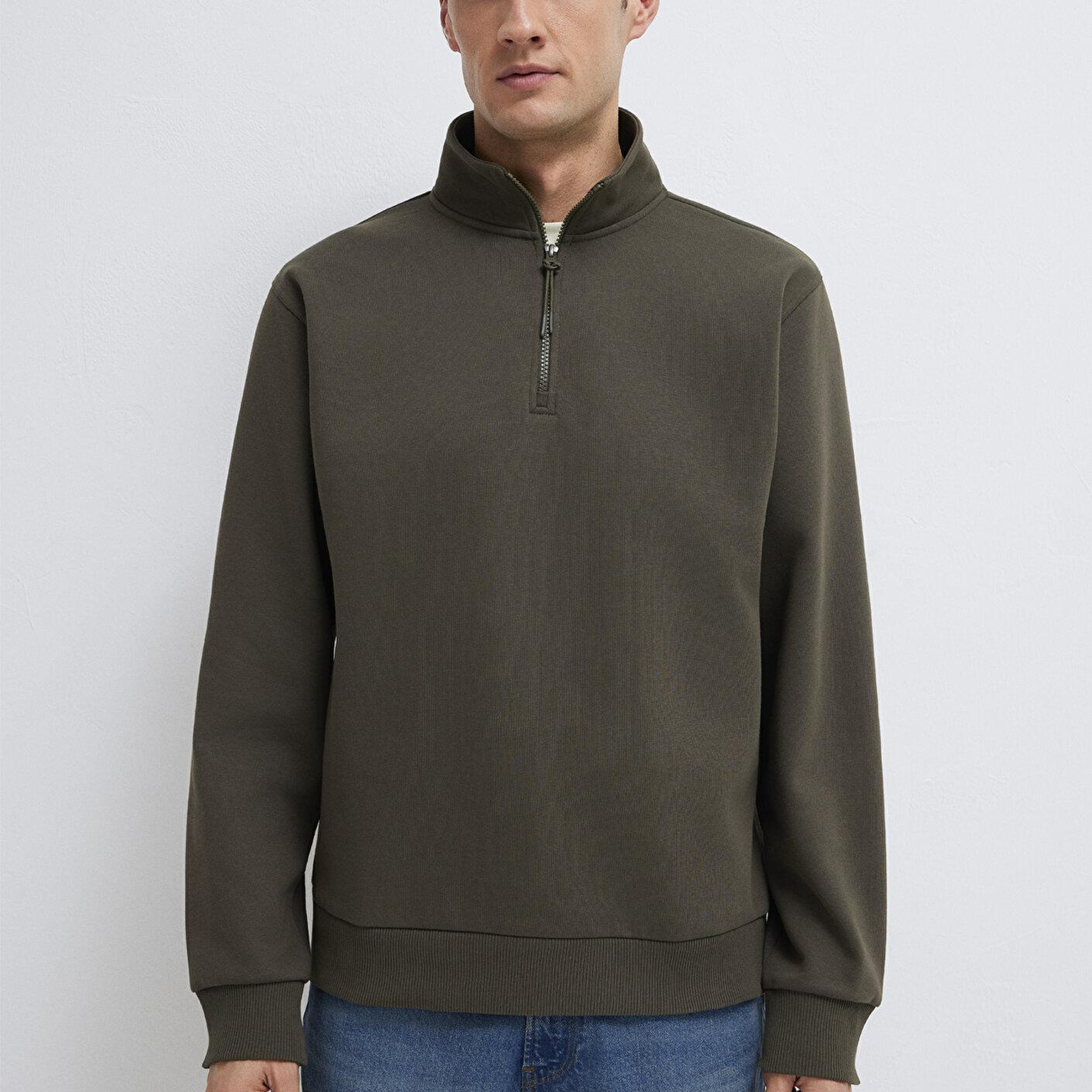 Mavi Yarı Fermuarlı Haki Basic Sweatshirt 0S10278-71553