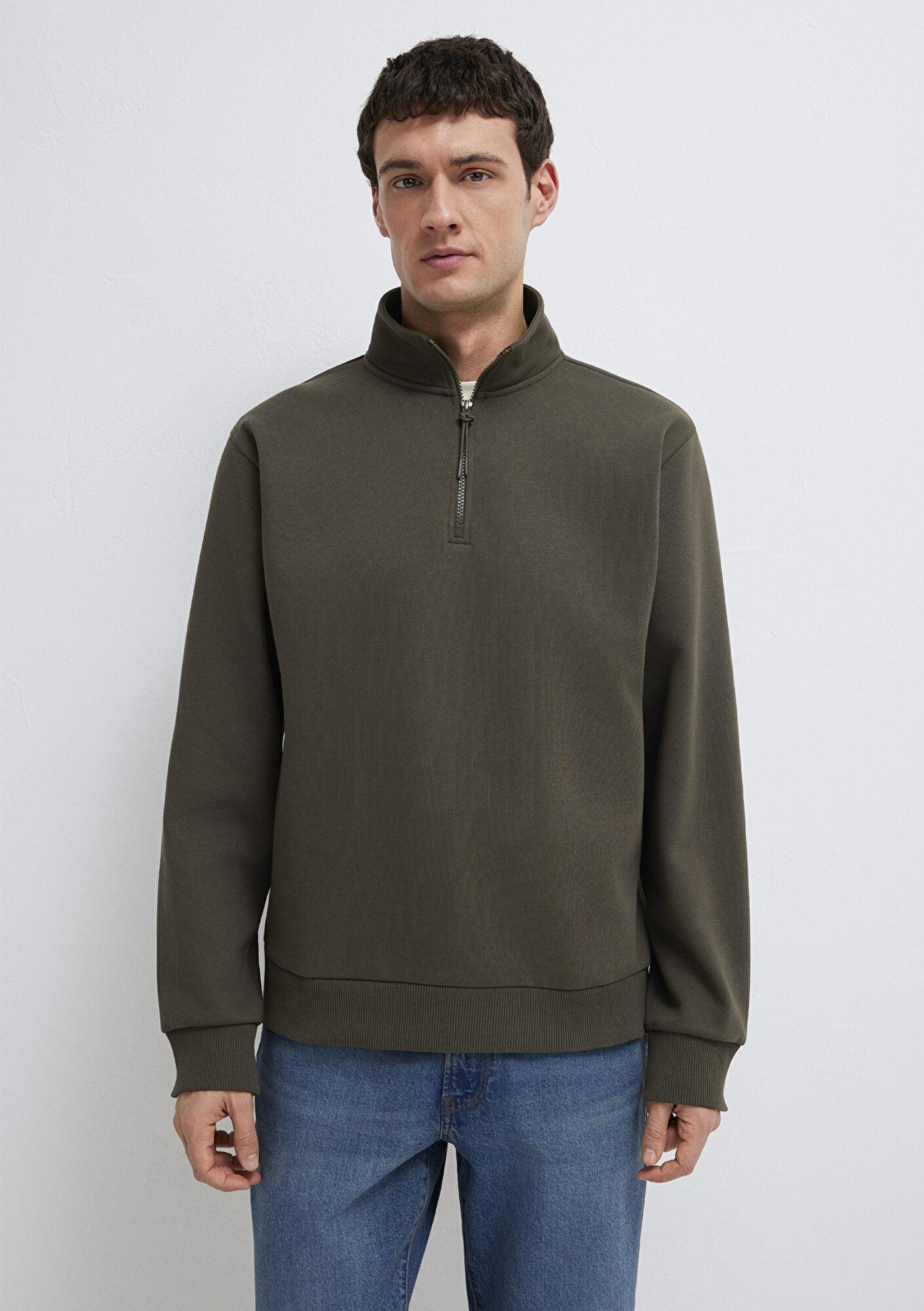 Mavi Yarı Fermuarlı Haki Basic Sweatshirt 0S10278-71553