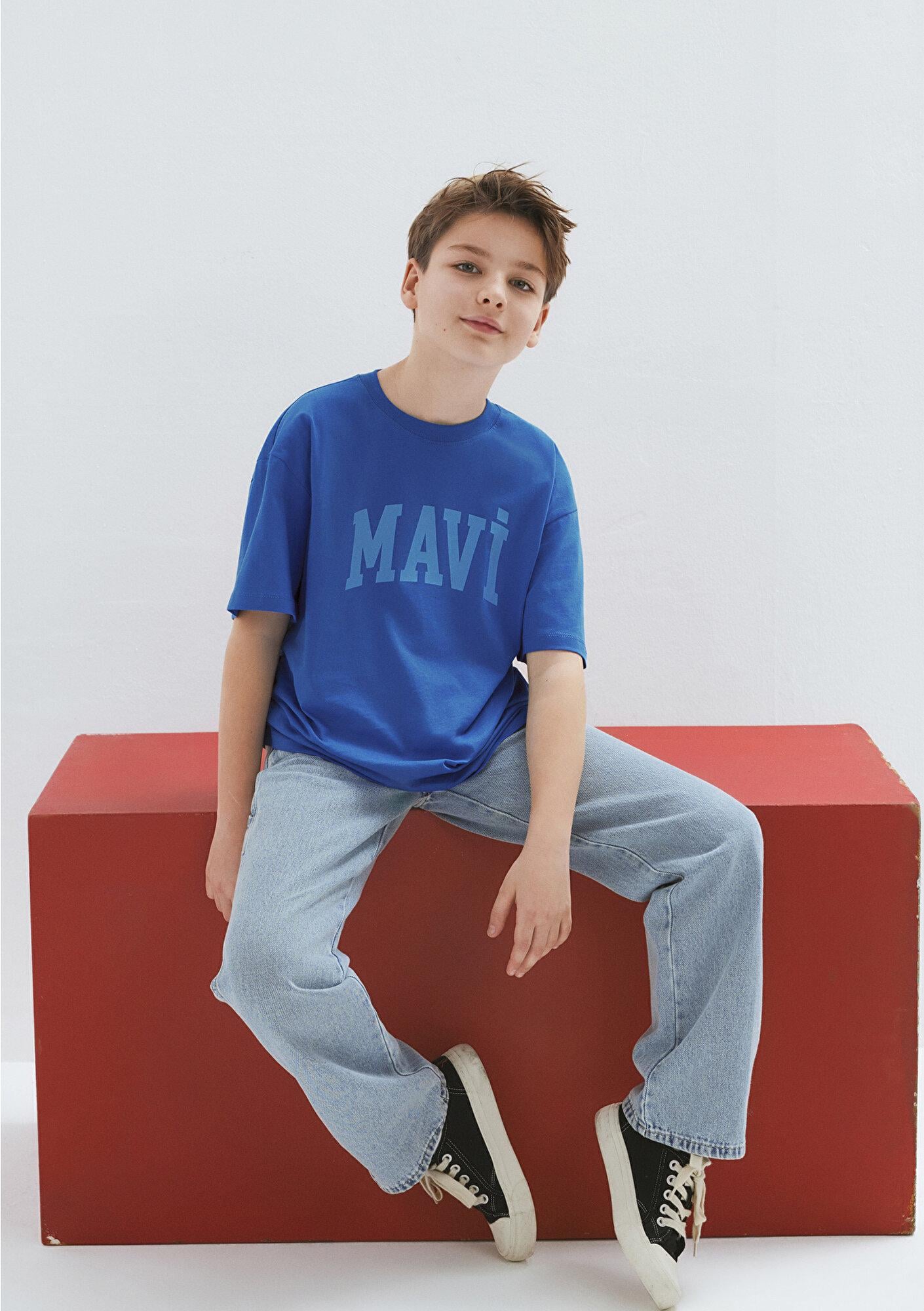 Mavi Mavi Baskılı Mavi Tişört Loose Fit / Bol Rahat Kesim 6610484-70902