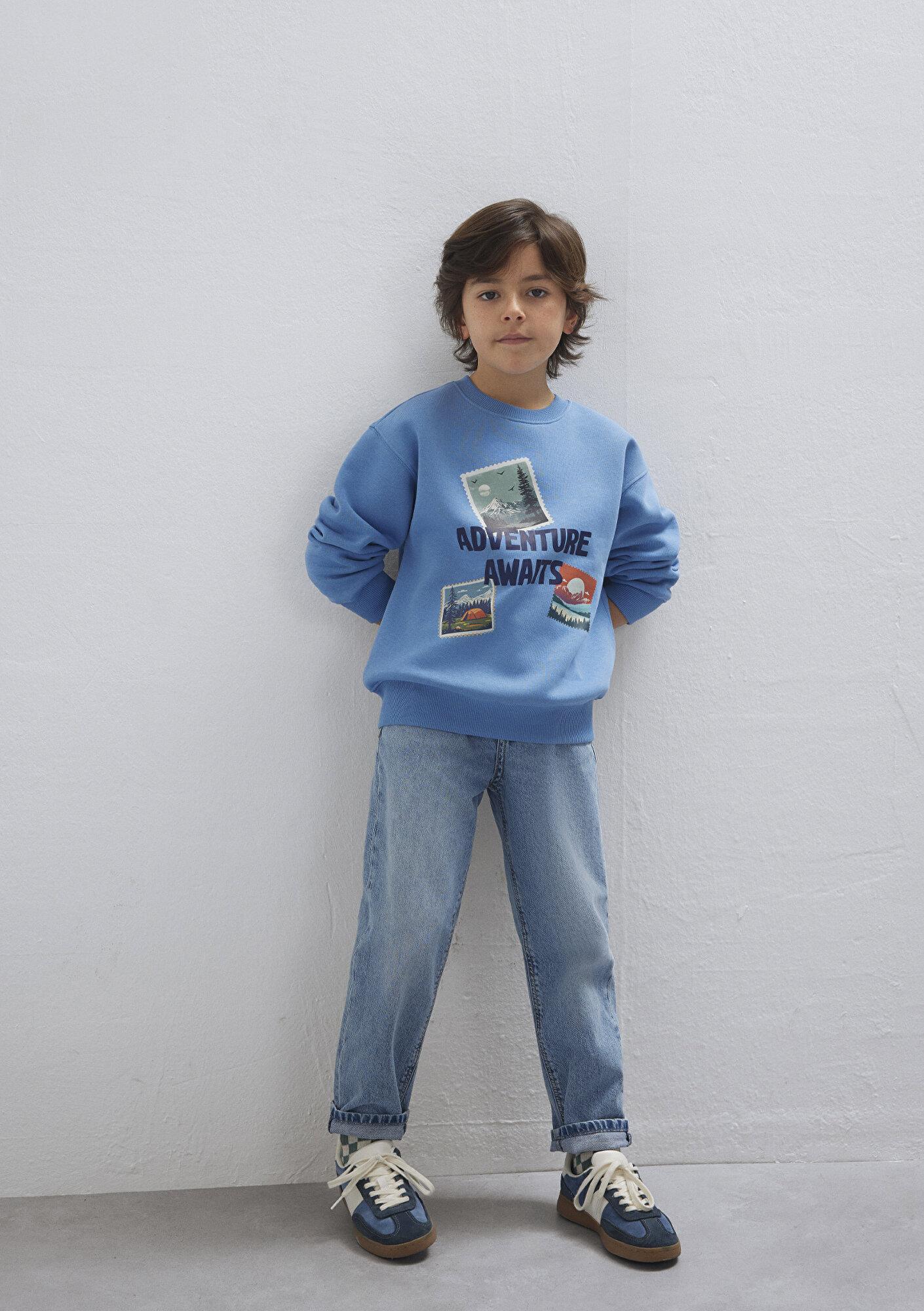 Mavi Adventure Awaits Baskılı Mavi Sweatshirt 6S10146-70724