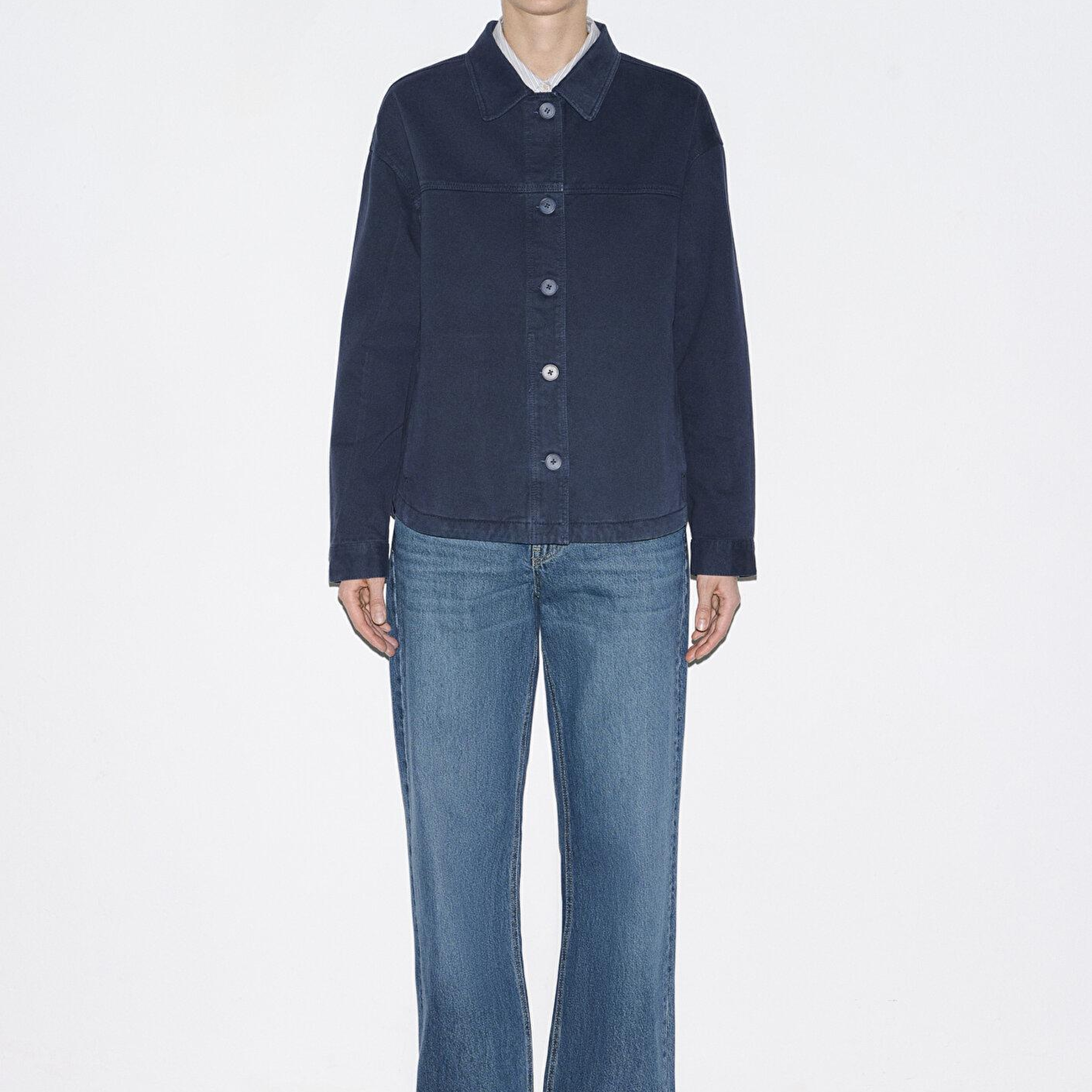 Mavi Cep Detaylı Lacivert Gömlek Oversize / Geniş Kesim 1211424-70487