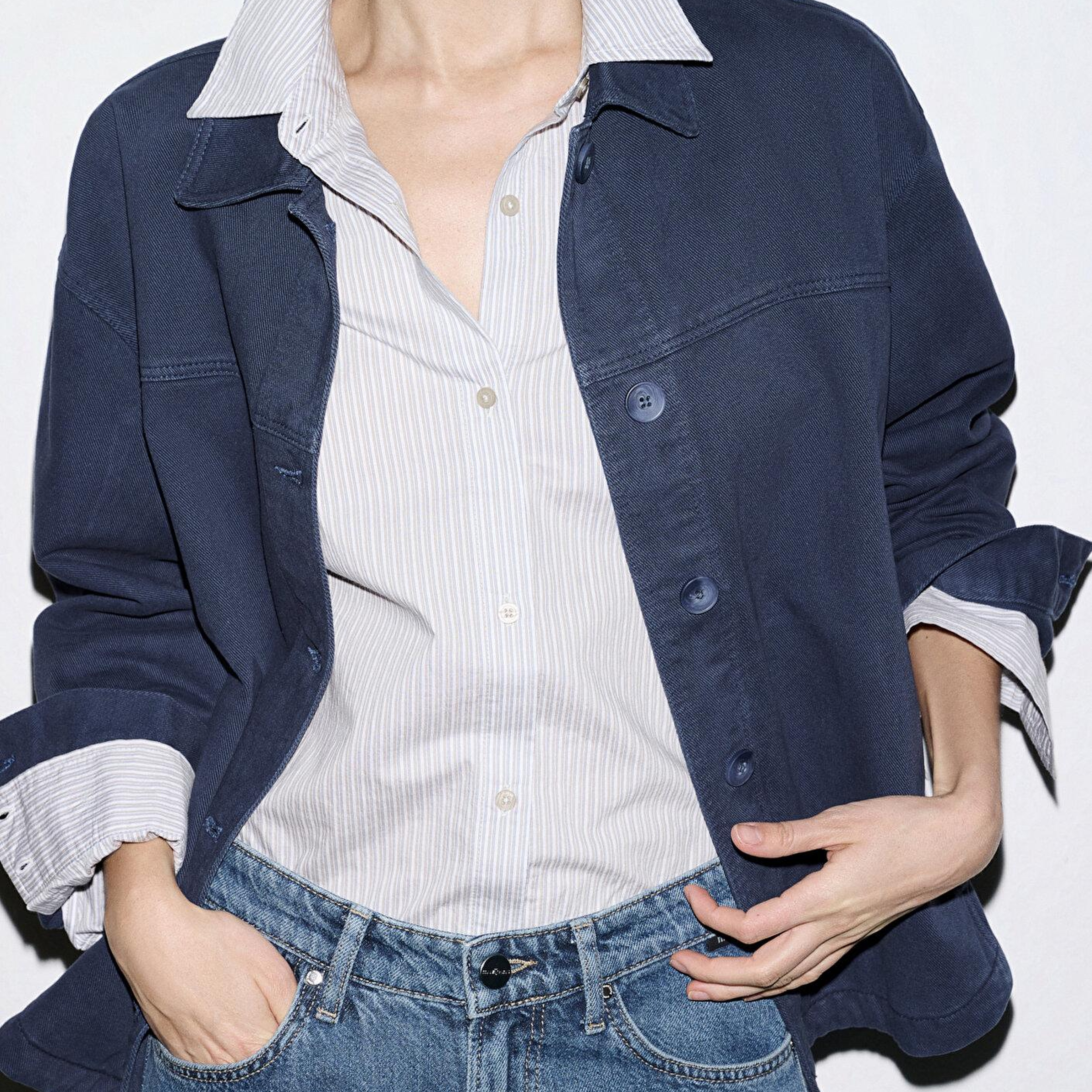 Mavi Cep Detaylı Lacivert Gömlek Oversize / Geniş Kesim 1211424-70487