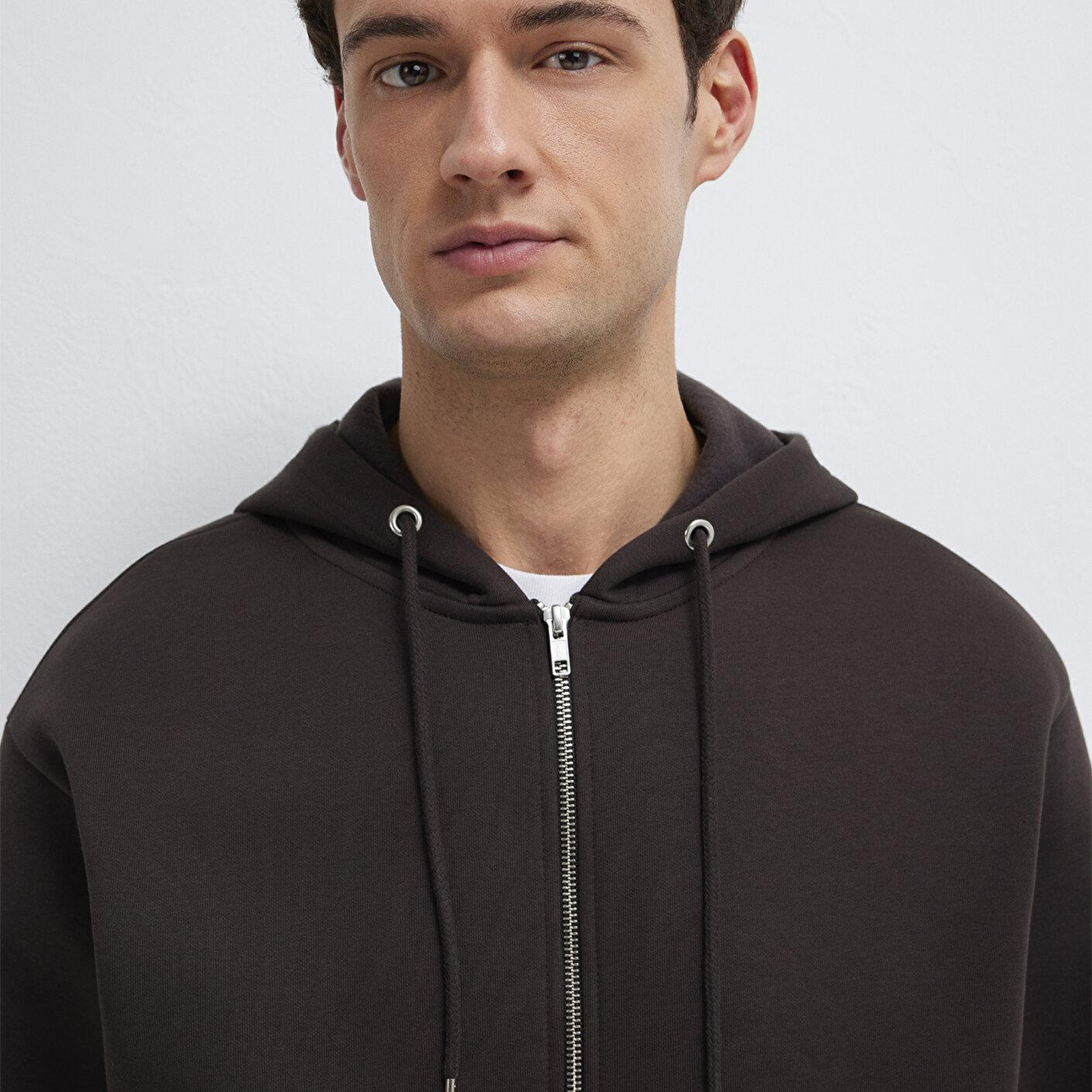 Mavi Kapüşonlu Fermuarlı Kahverengi Basic Sweatshirt 0S10277-70219