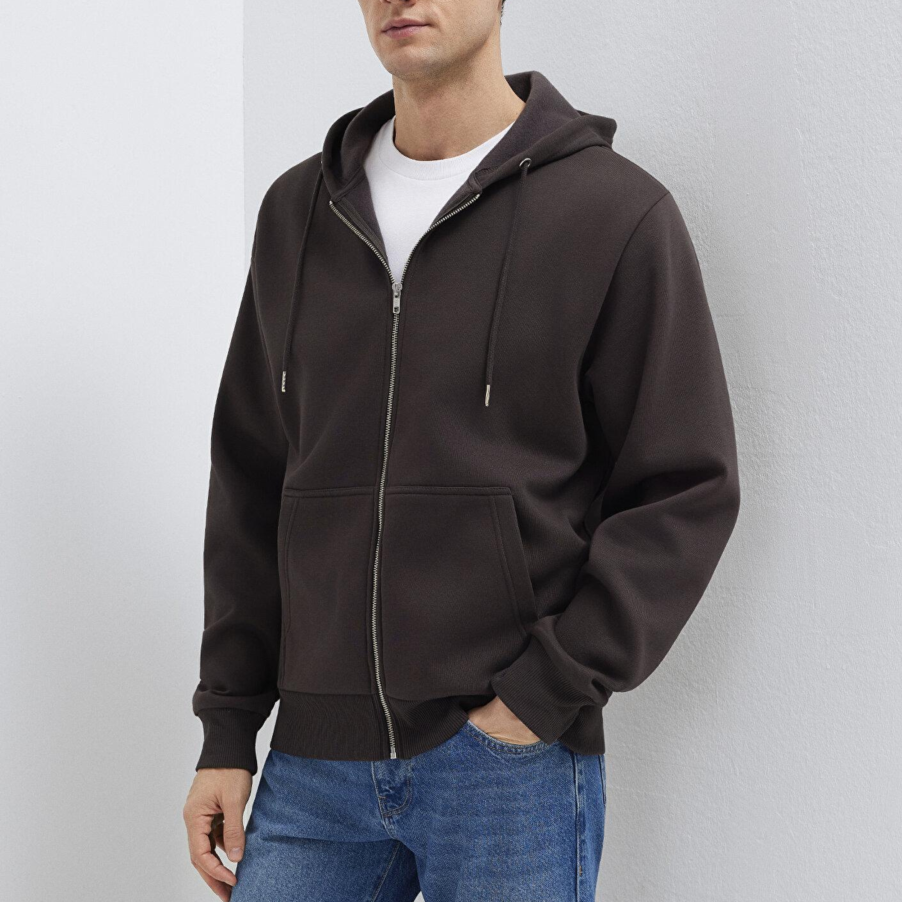 Mavi Kapüşonlu Fermuarlı Kahverengi Basic Sweatshirt 0S10277-70219