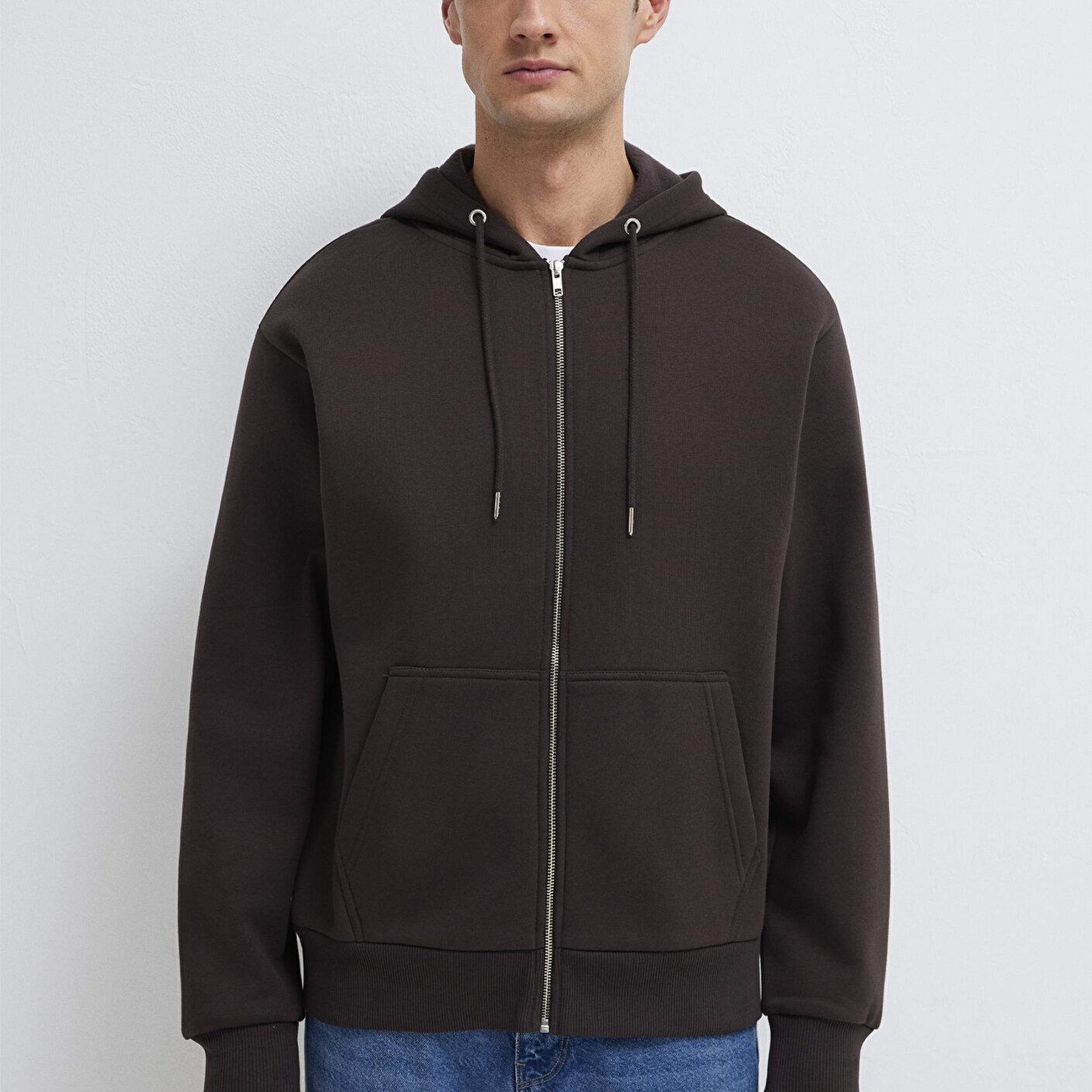 Mavi Kapüşonlu Fermuarlı Kahverengi Basic Sweatshirt 0S10277-70219