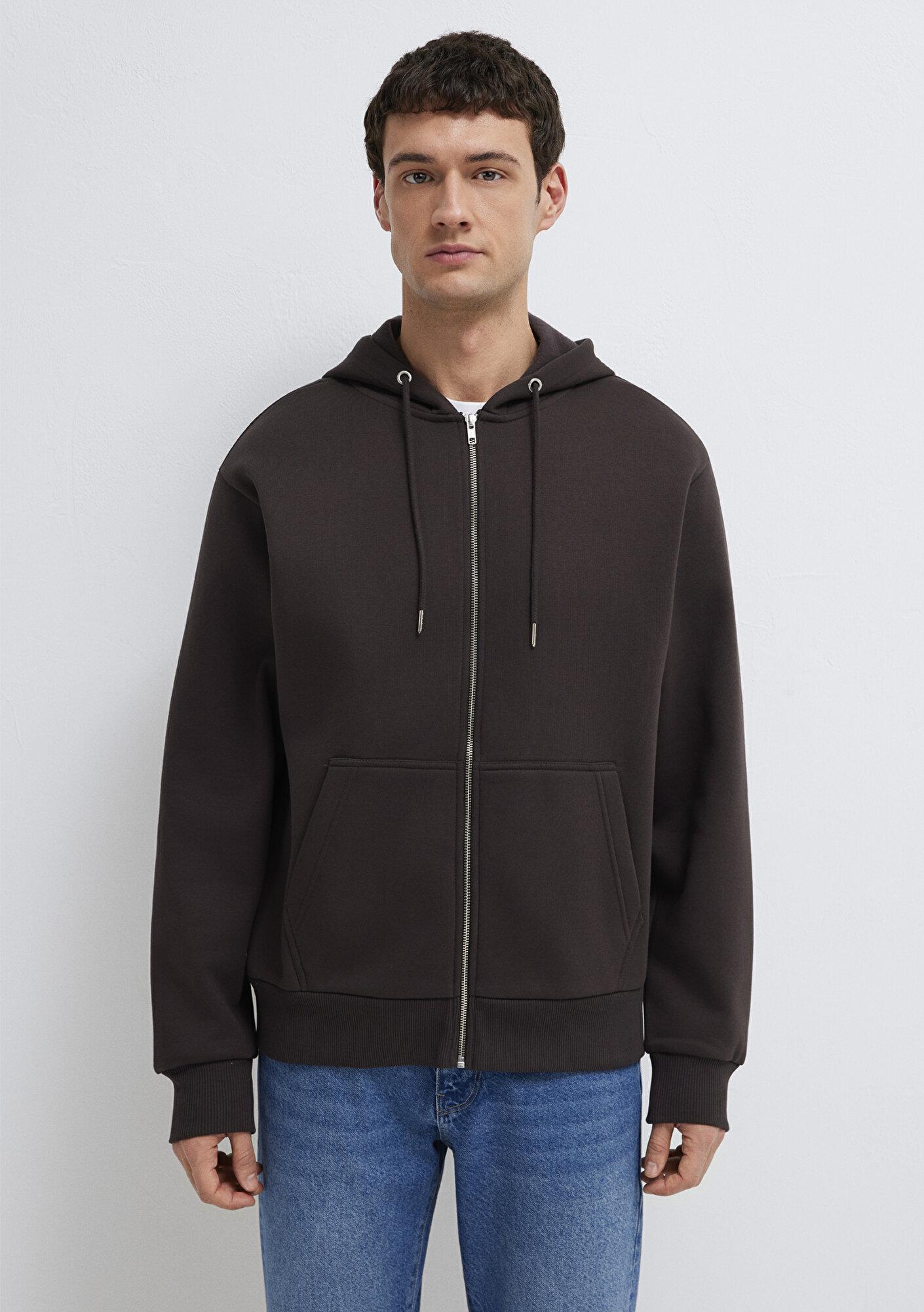 Mavi Kapüşonlu Fermuarlı Kahverengi Basic Sweatshirt 0S10277-70219