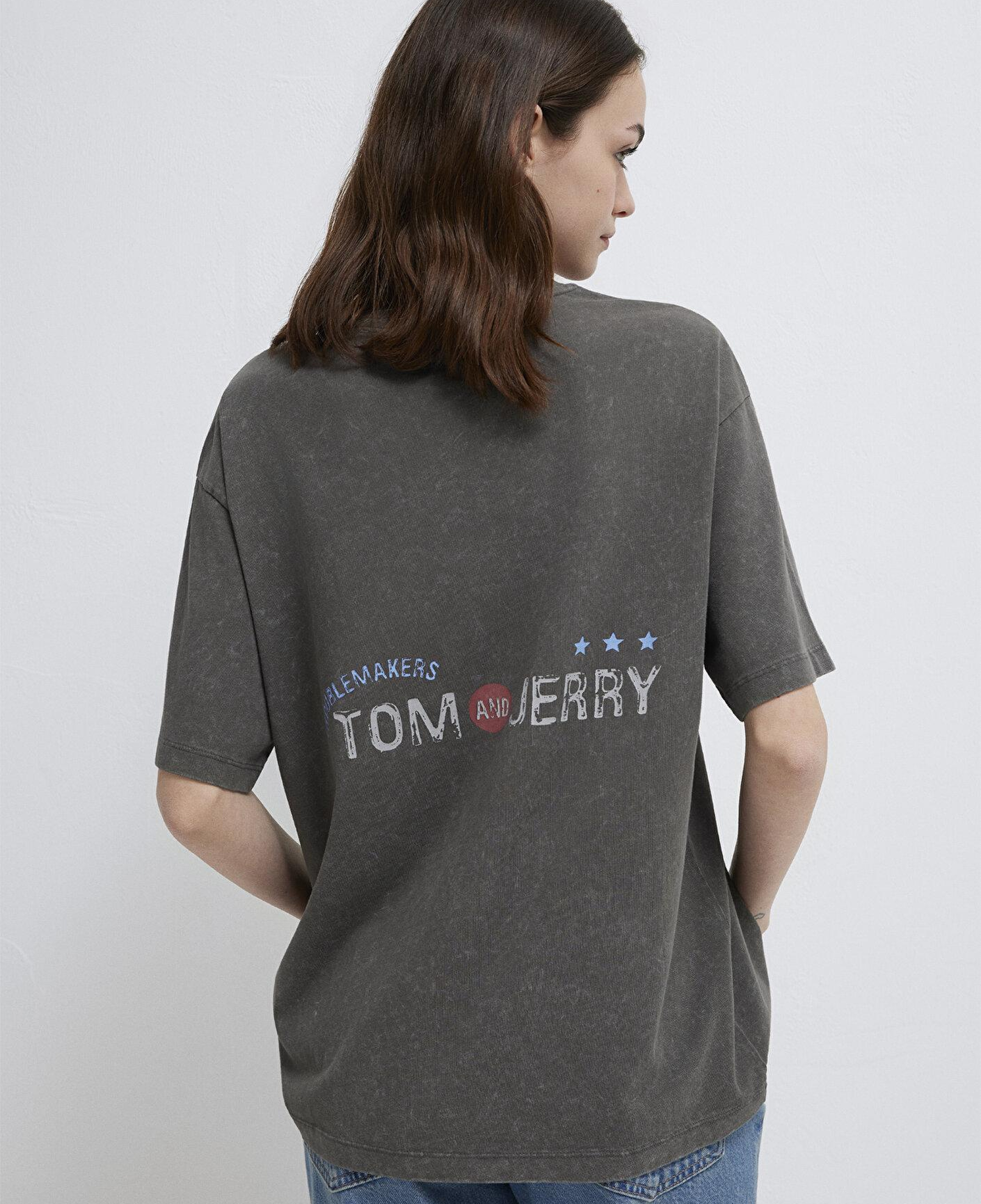 Mavi Tom ve Jerry Baskılı Haki Tişört Loose Fit / Bol Rahat Kesim 1614043-71553