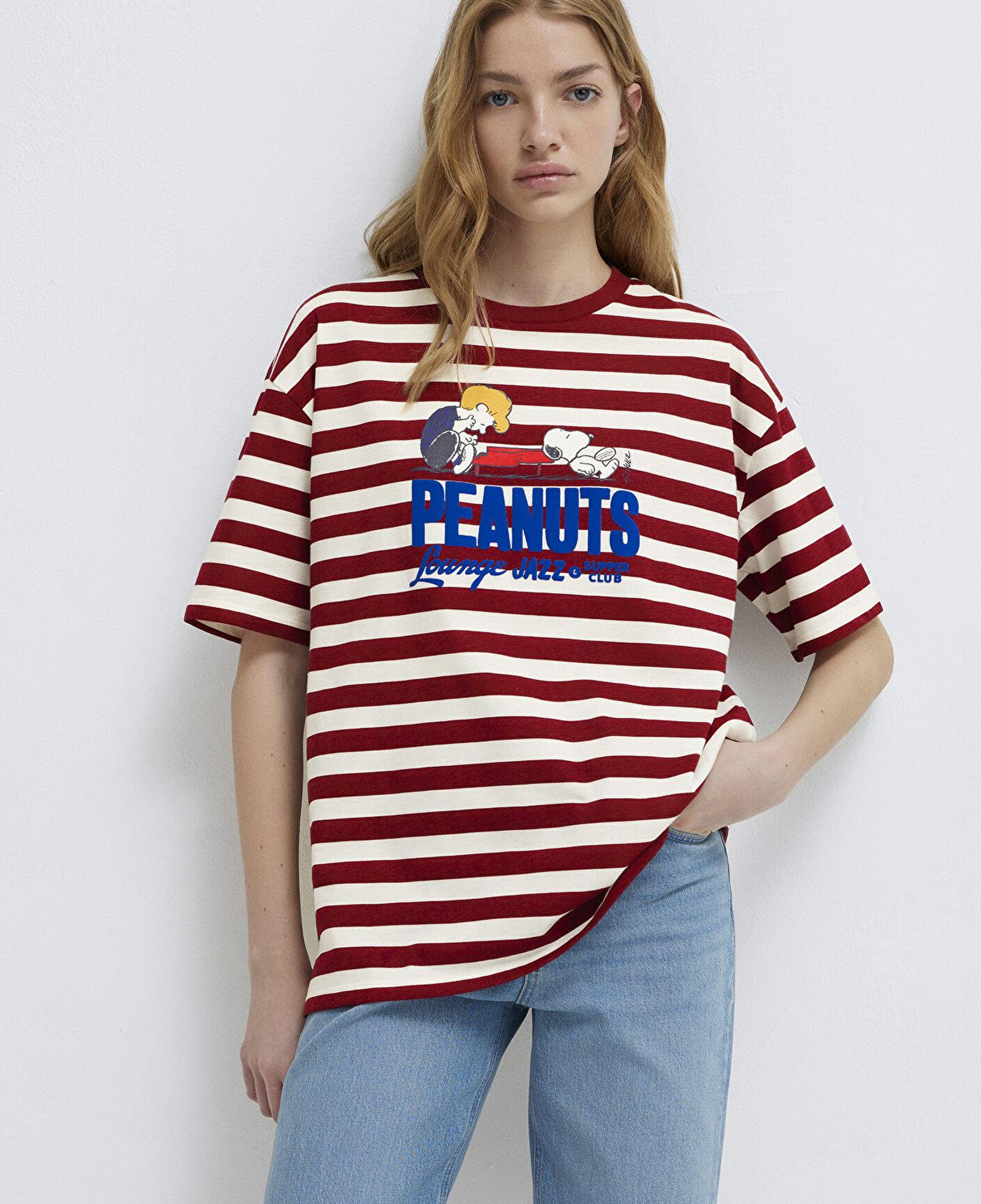 Mavi Snoopy Baskılı Bordo Tişört Loose Fit / Bol Rahat Kesim 1614057-91577