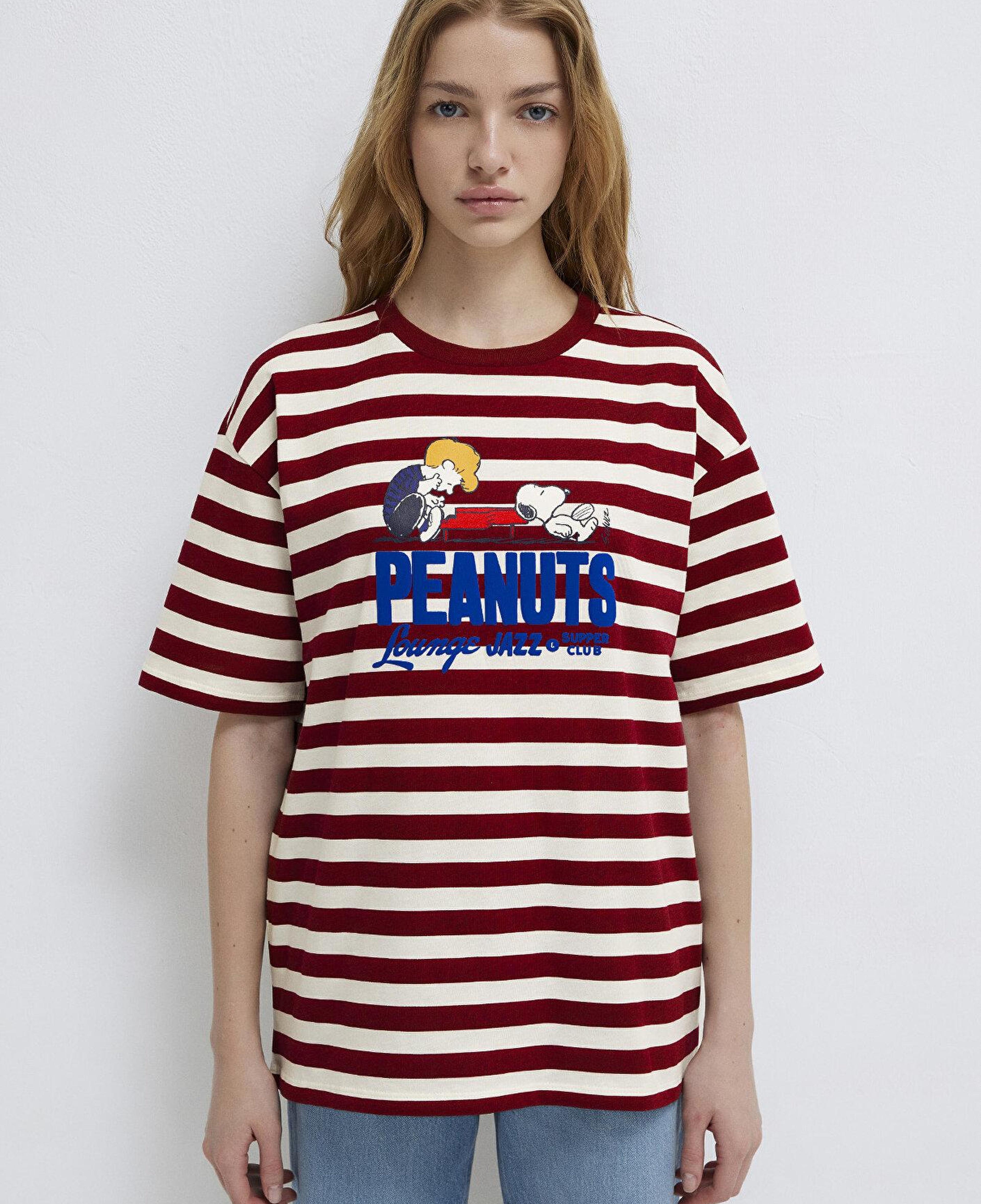 Mavi Snoopy Baskılı Bordo Tişört Loose Fit / Bol Rahat Kesim 1614057-91577