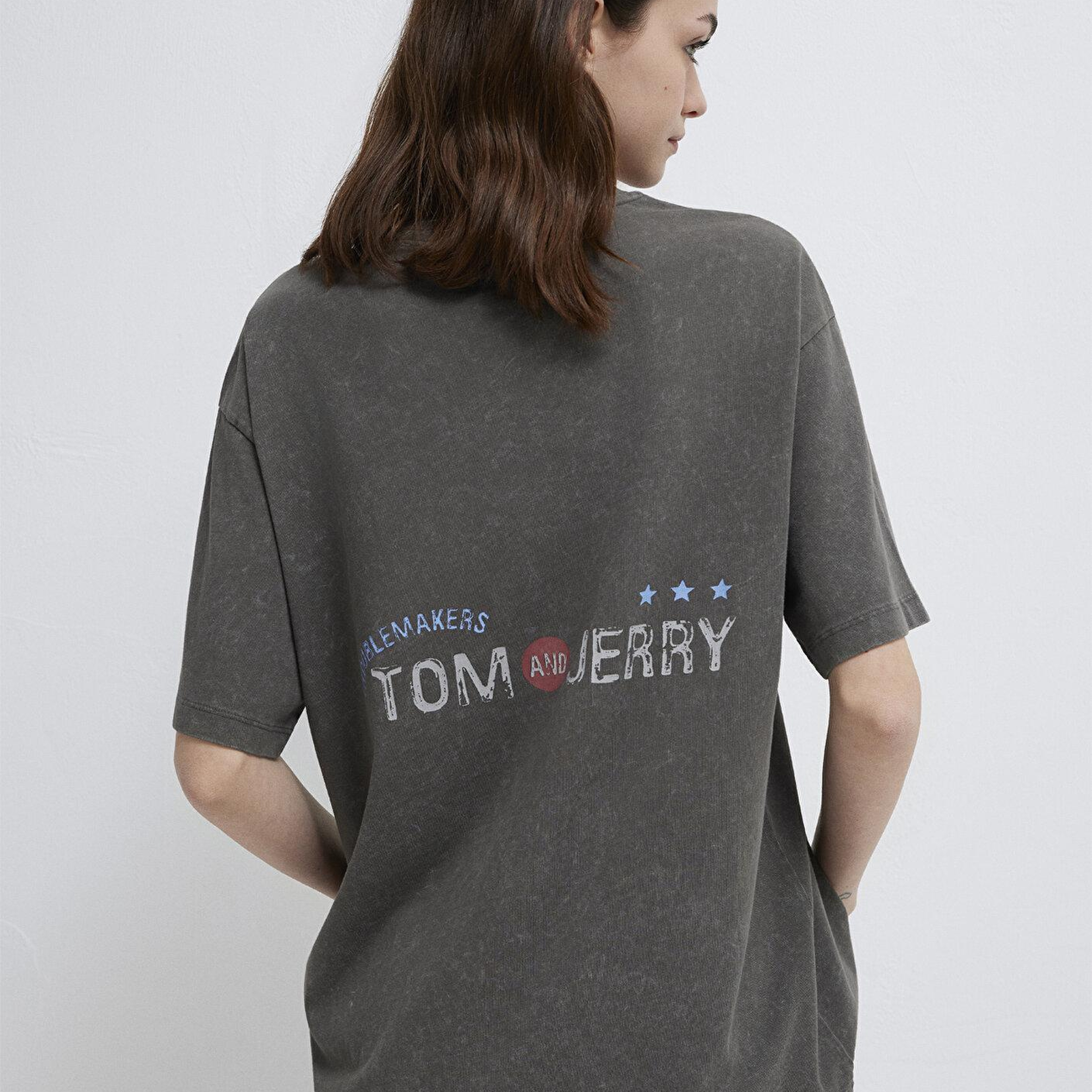 Mavi Tom ve Jerry Baskılı Haki Tişört Loose Fit / Bol Rahat Kesim 1614043-71553