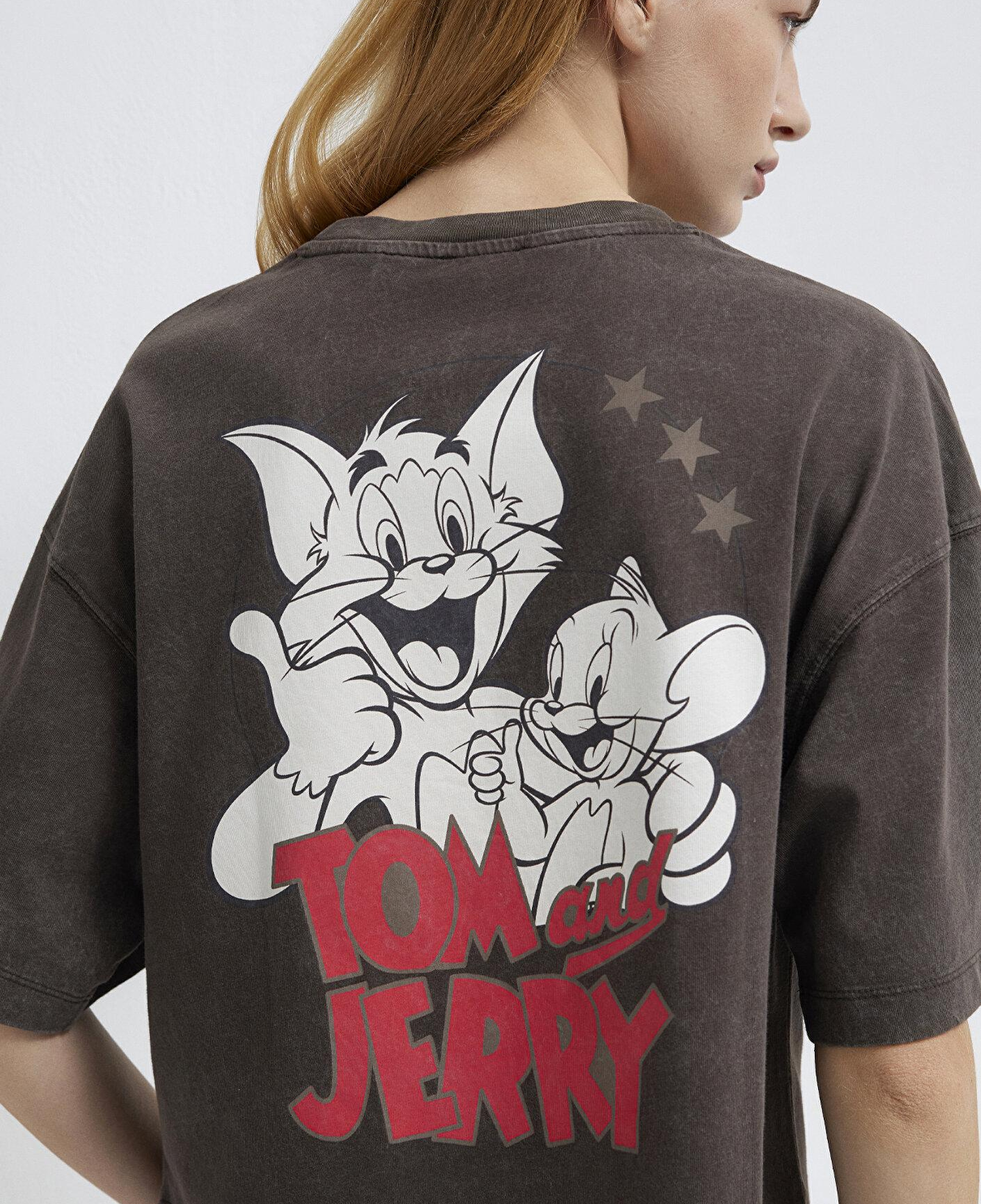 Mavi Tom ve Jerry Baskılı Kahverengi Tişört Boxy Fit 1614044-71603