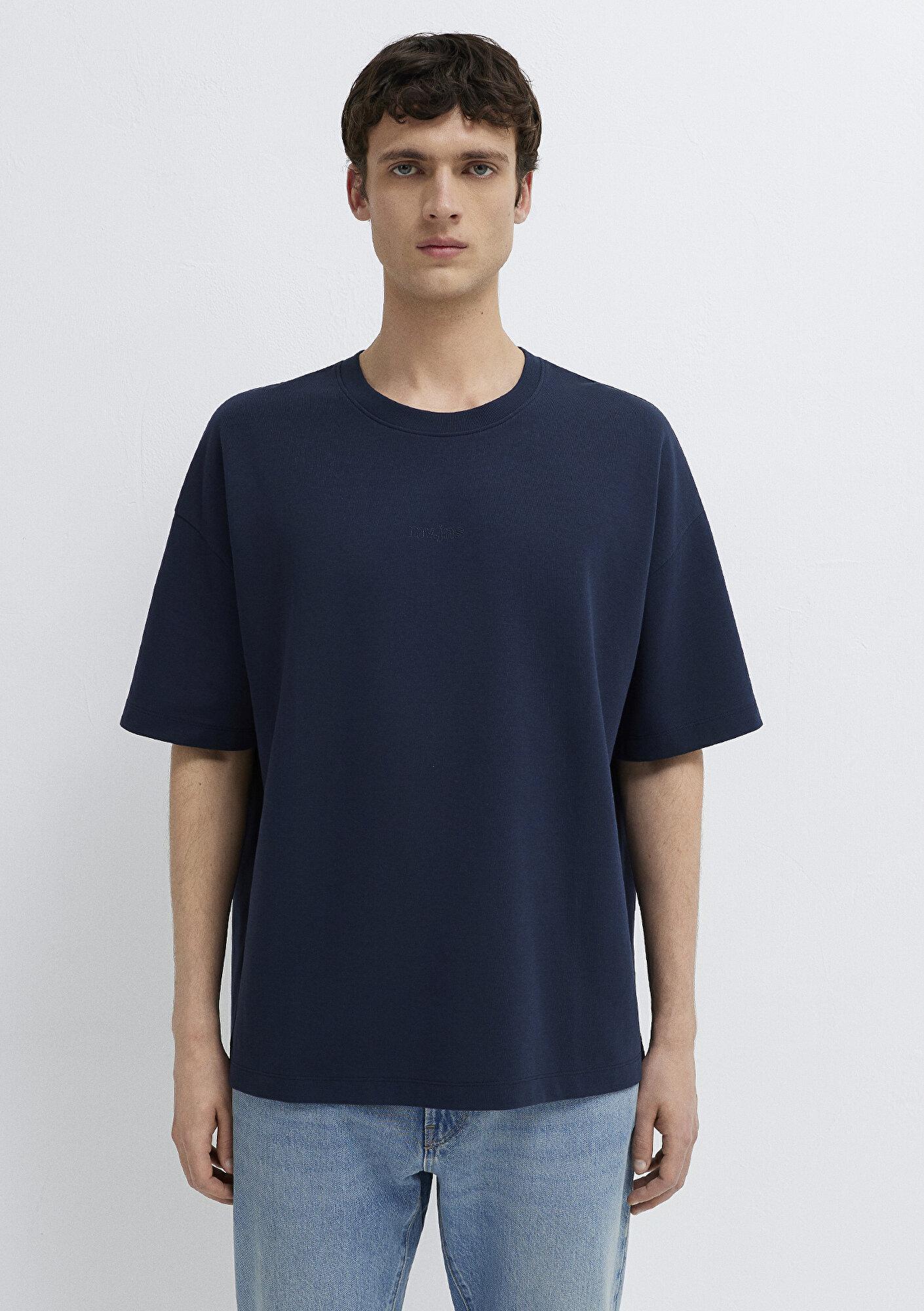 Mavi MVJNS Baskılı Lacivert İnterlok Tişört Boxy Fit 0613306-82318