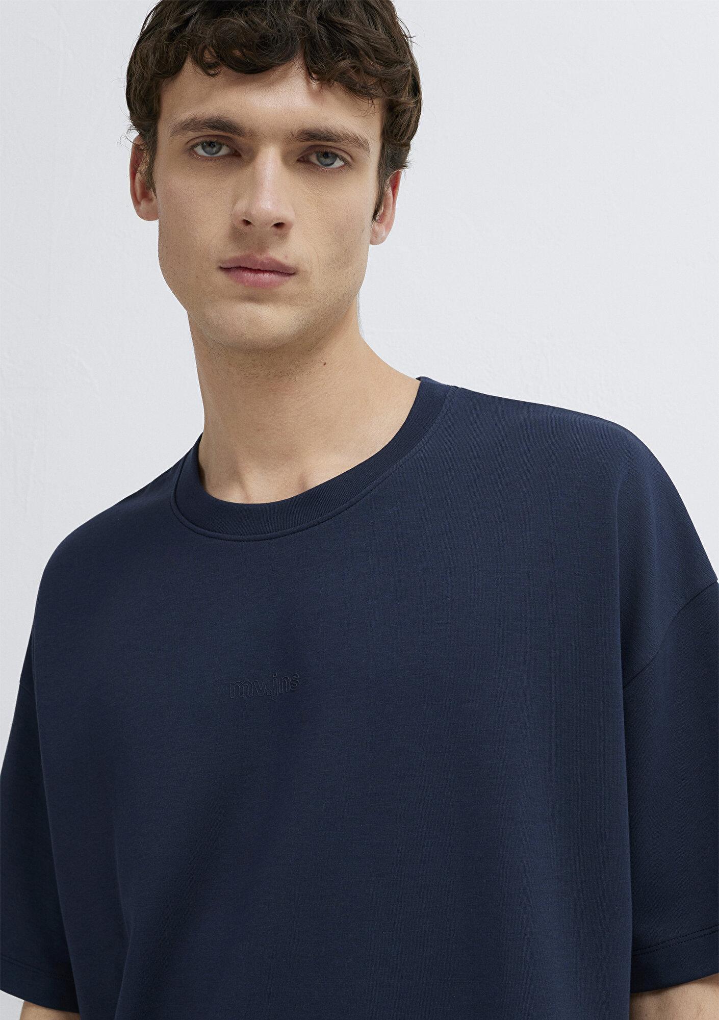 Mavi MVJNS Baskılı Lacivert İnterlok Tişört Boxy Fit 0613306-82318