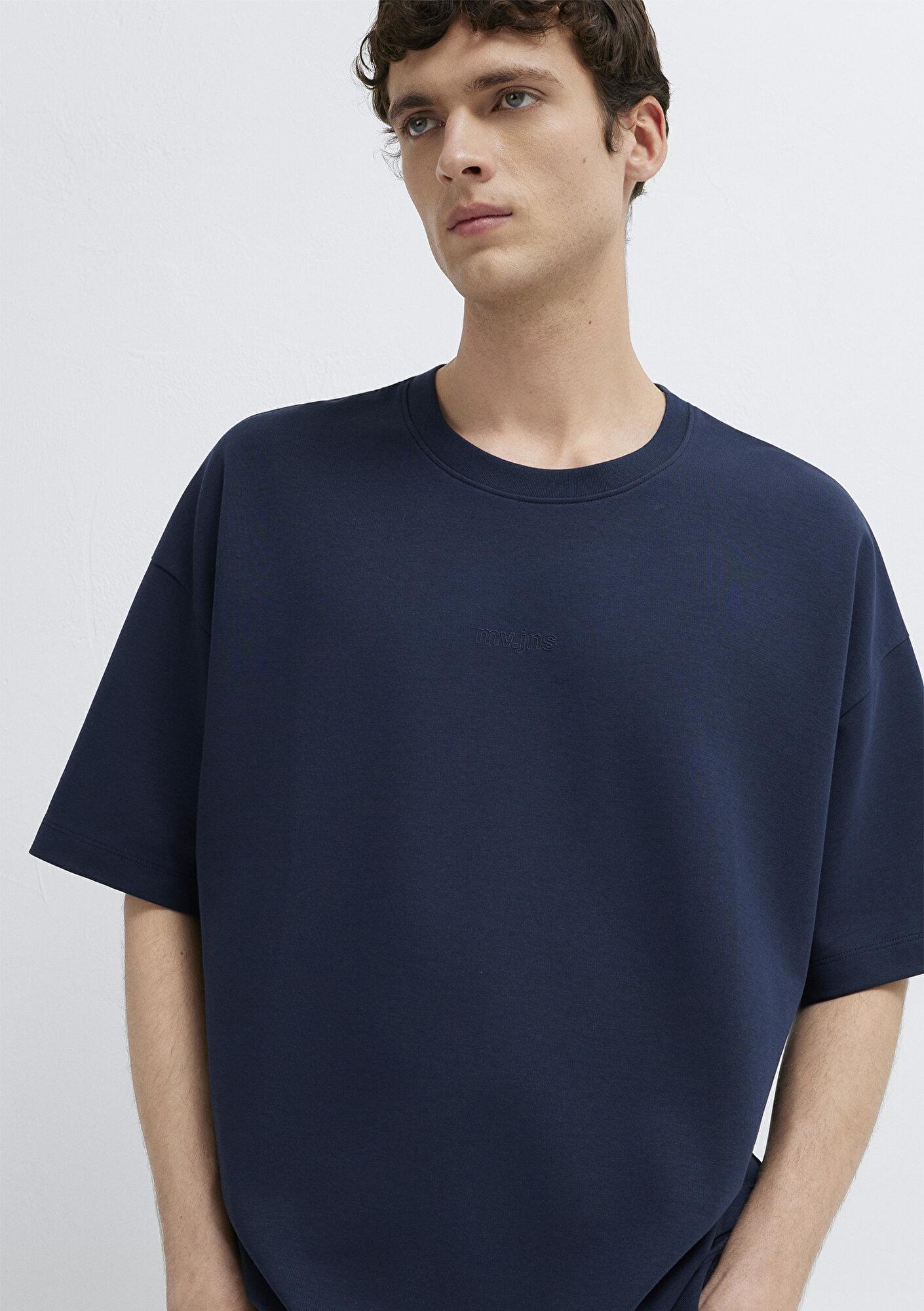 Mavi MVJNS Baskılı Lacivert İnterlok Tişört Boxy Fit 0613306-82318