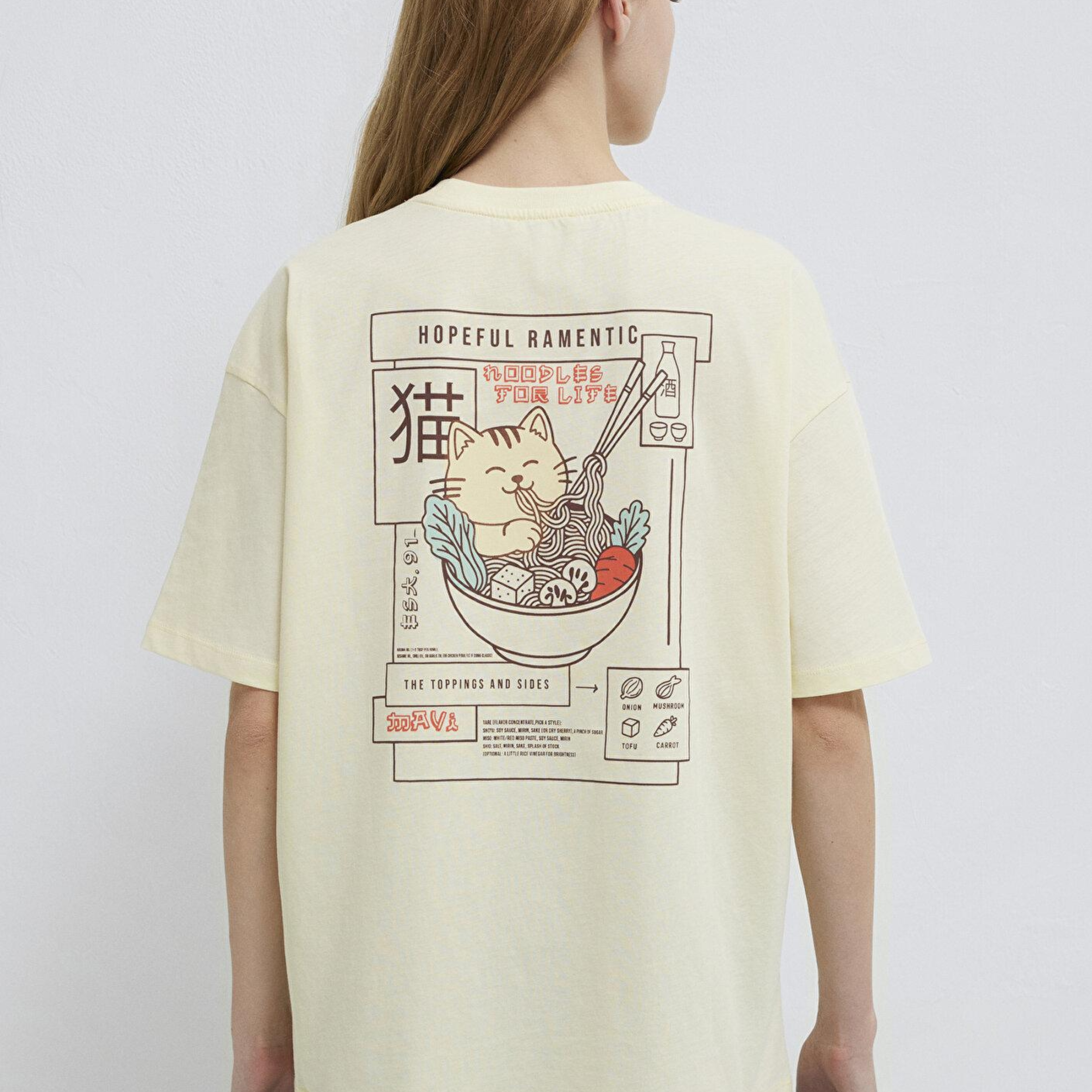 Mavi Ramen Baskılı Sarı Tişört Loose Fit / Bol Rahat Kesim 1614005-71276