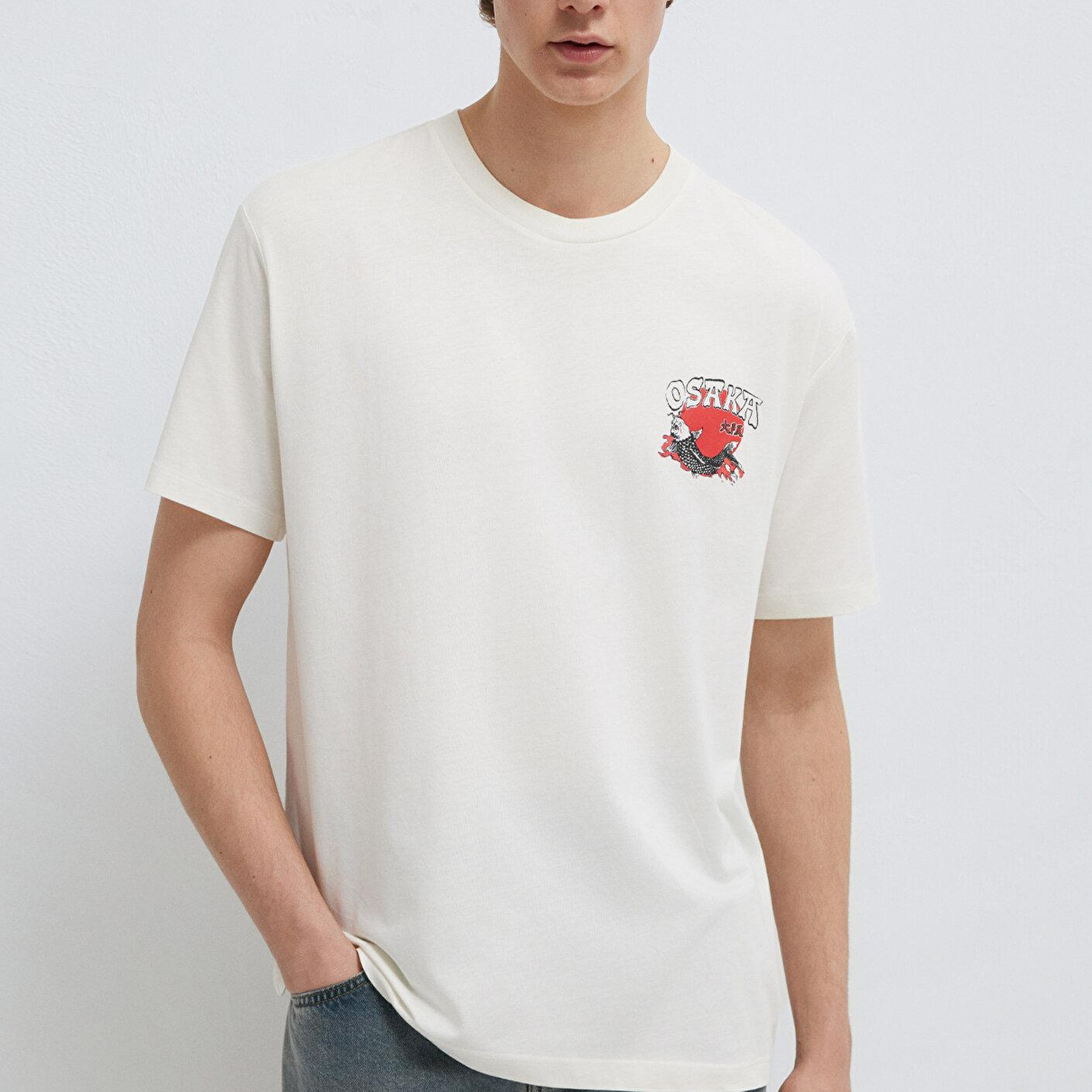 Mavi Osaka Baskılı Ekru Tişört Loose Fit / Bol Rahat Kesim 0613298-80194