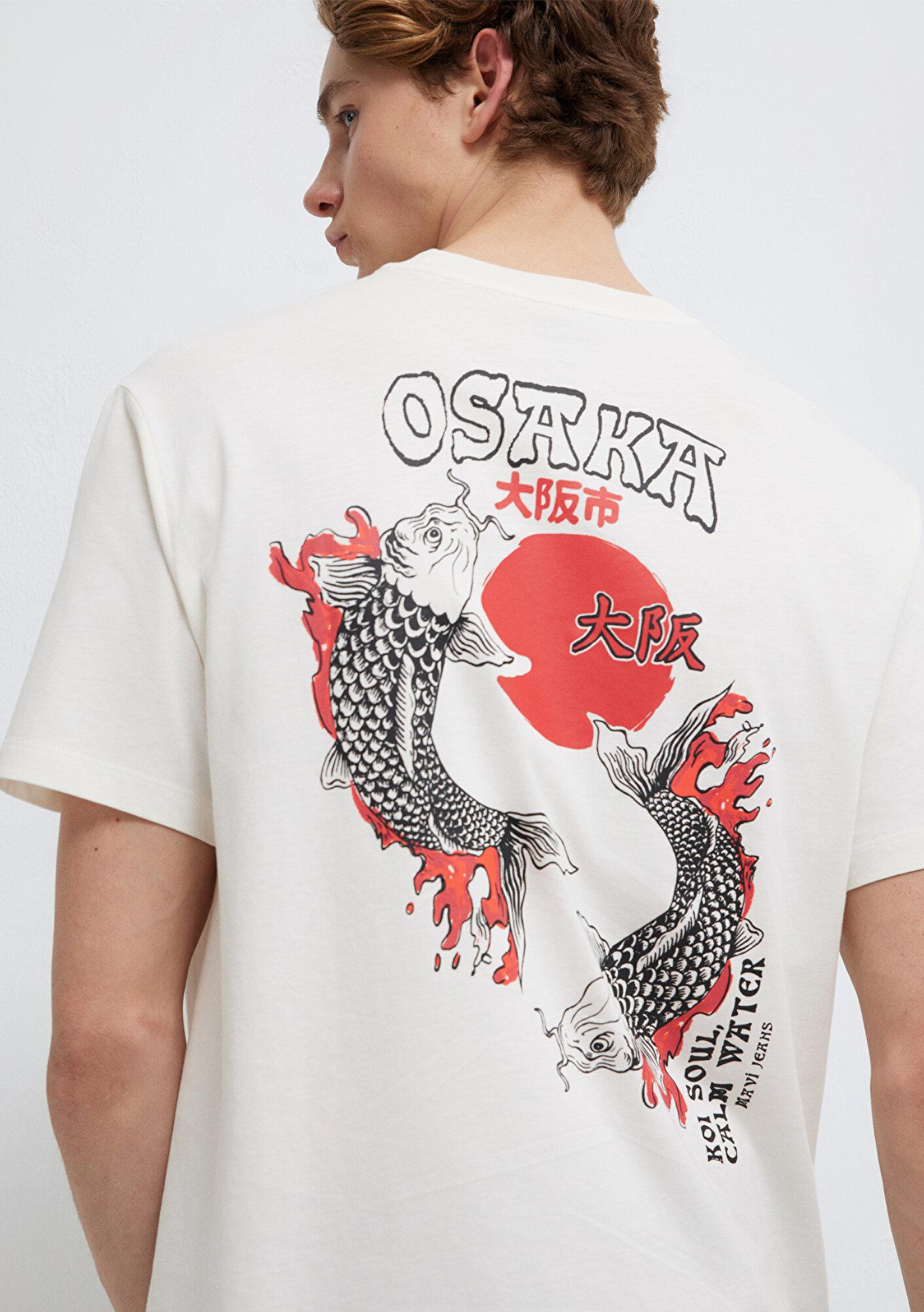 Mavi Osaka Baskılı Ekru Tişört Loose Fit / Bol Rahat Kesim 0613298-80194