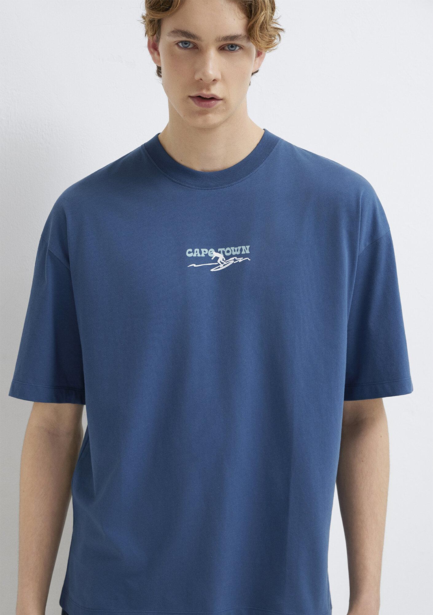 Mavi Cape Town Baskılı Lacivert Tişört Oversize / Geniş Kesim 0613297-70718