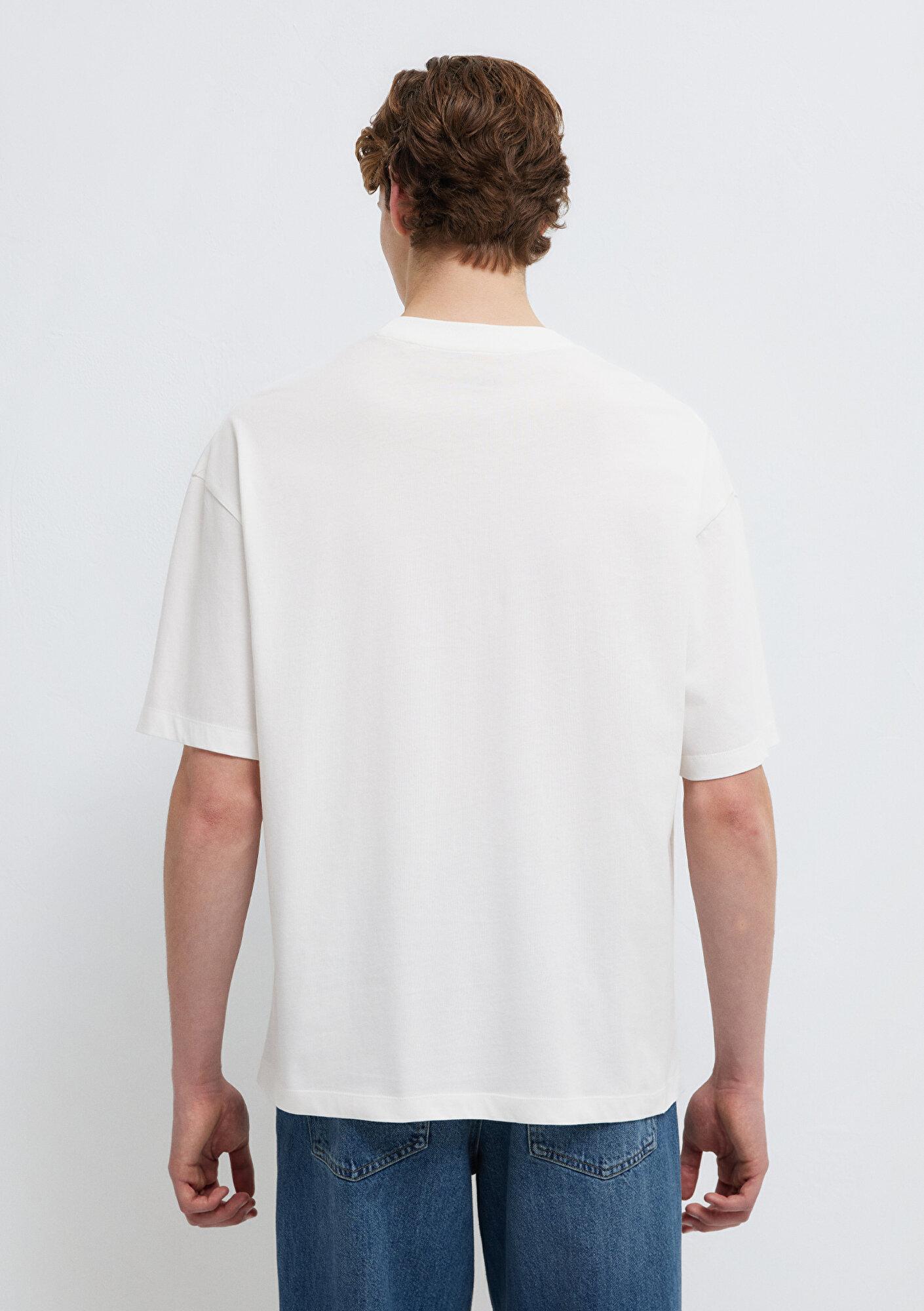 Mavi Ejderha Baskılı Ekru Tişört Oversize / Geniş Kesim 0613300-70057