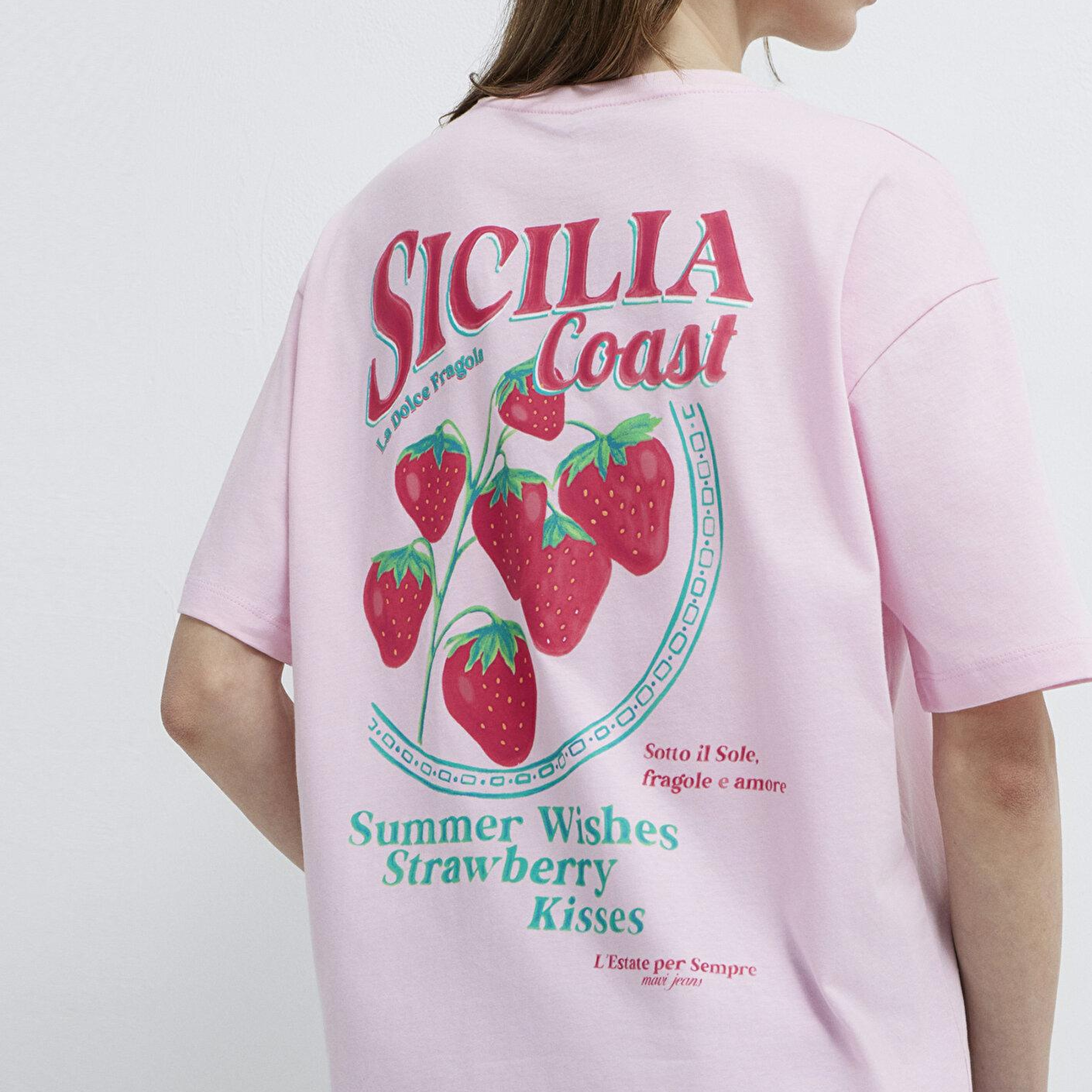 Mavi Sicilia Baskılı Pembe Tişört Loose Fit / Bol Rahat Kesim 1614007-86953