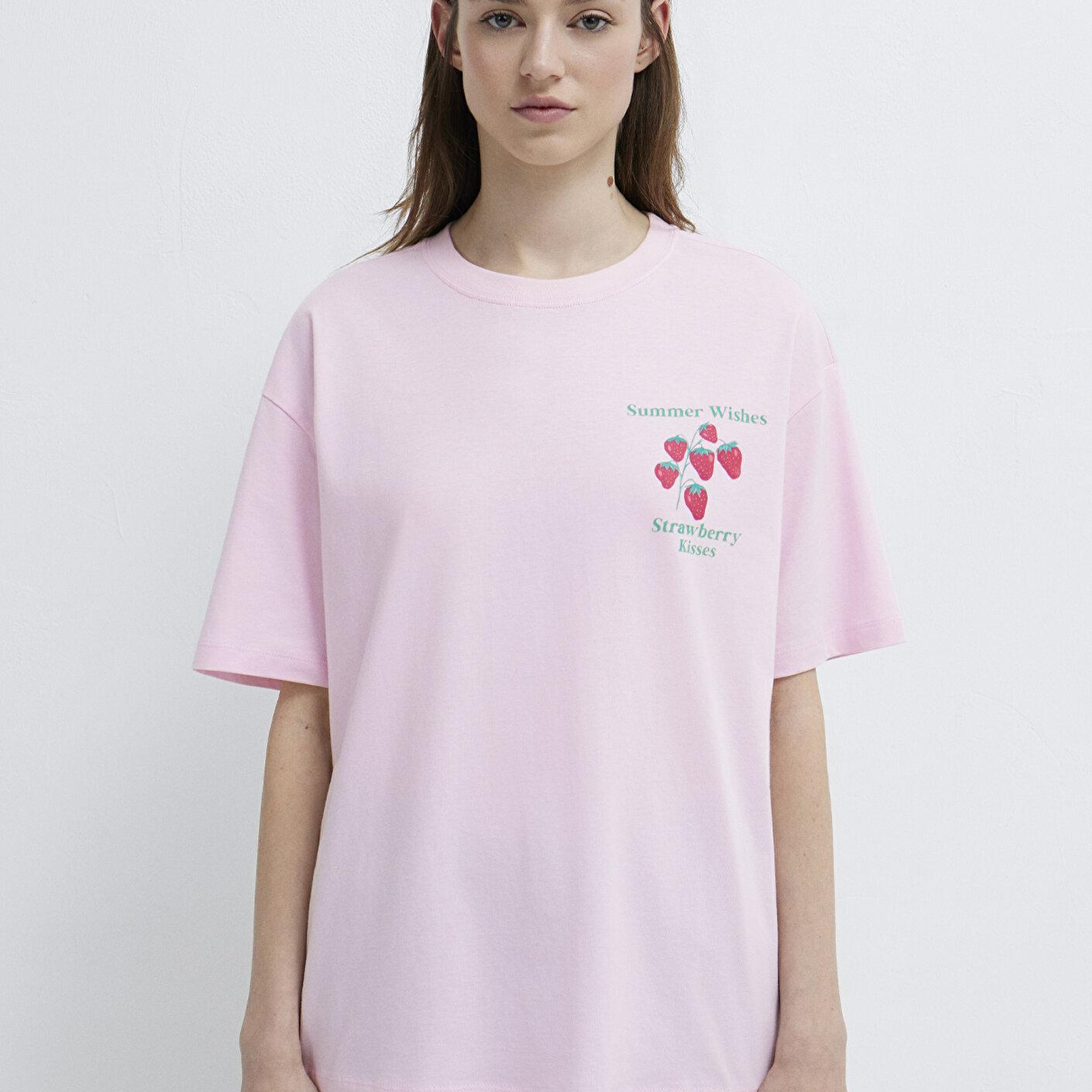 Mavi Sicilia Baskılı Pembe Tişört Loose Fit / Bol Rahat Kesim 1614007-86953