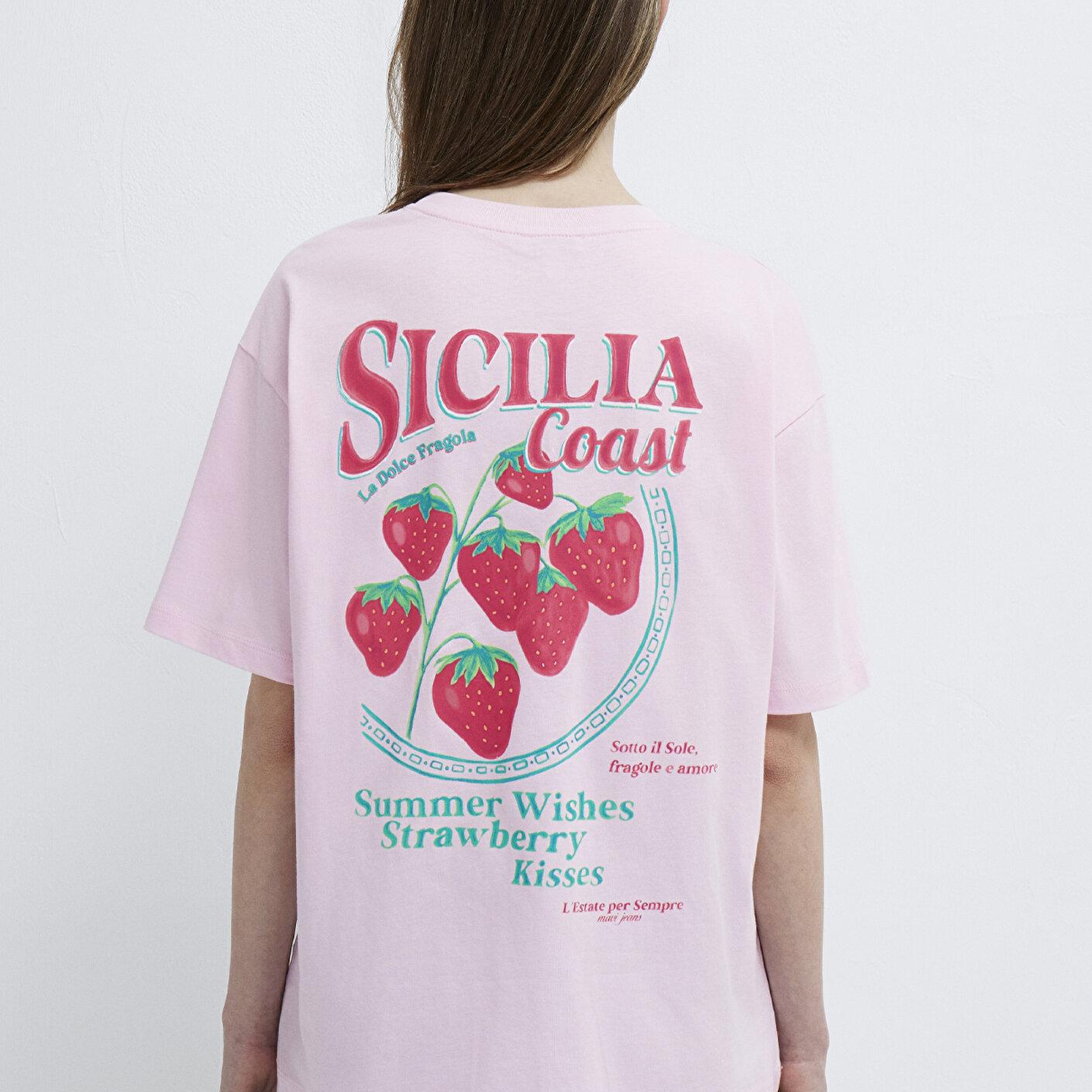 Mavi Sicilia Baskılı Pembe Tişört Loose Fit / Bol Rahat Kesim 1614007-86953