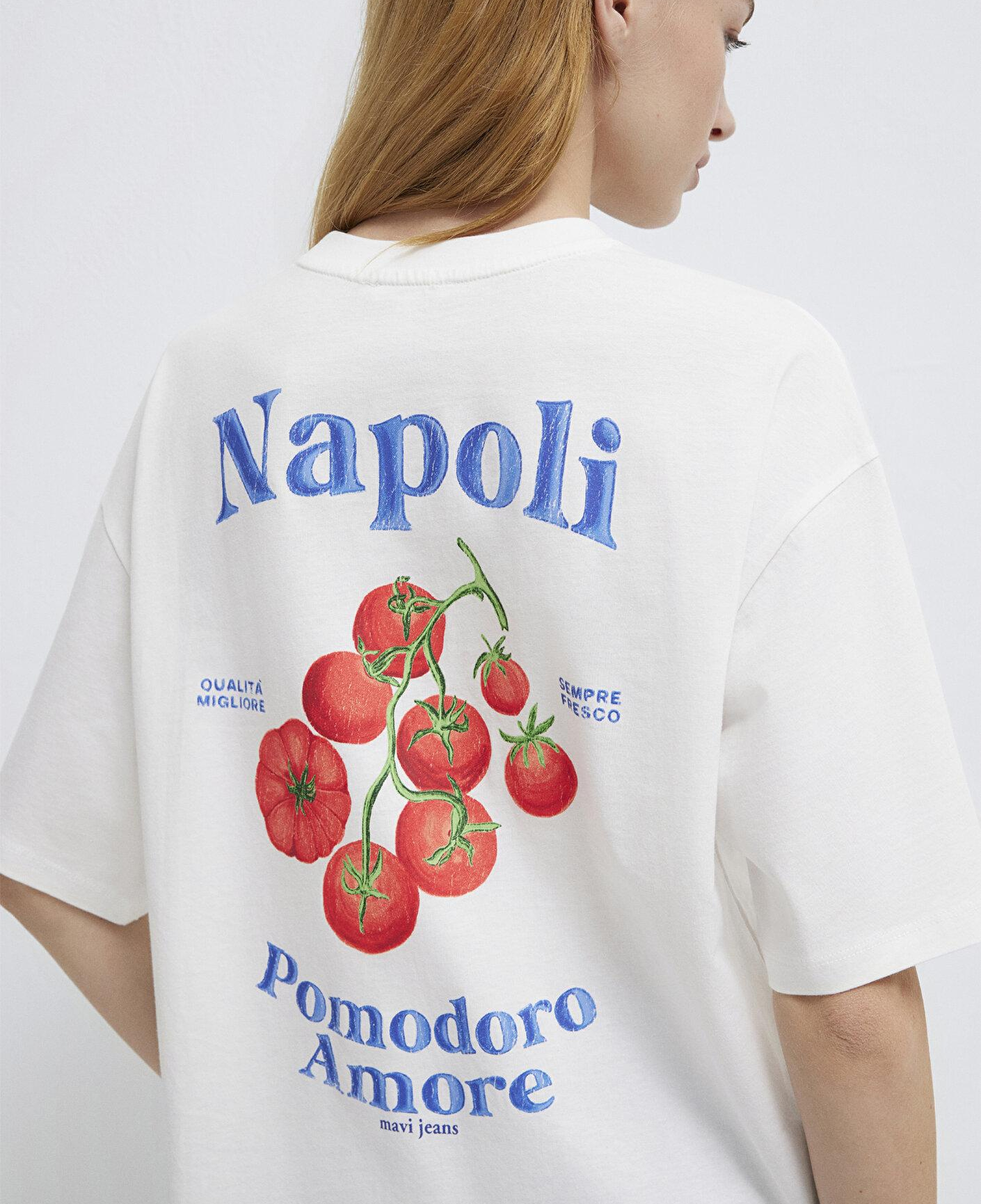 Mavi Napoli Baskılı Ekru Tişört Loose Fit / Bol Rahat Kesim 1614013-70057
